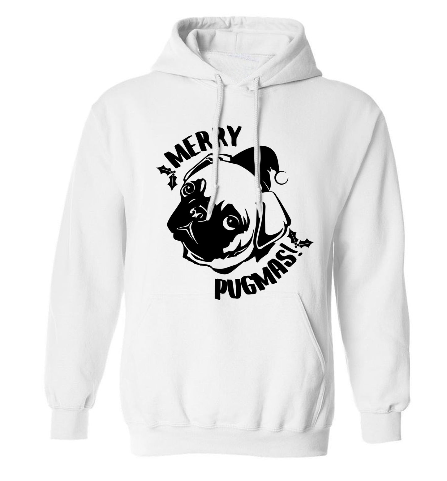 Merry Pugmas adults unisex white hoodie 2XL