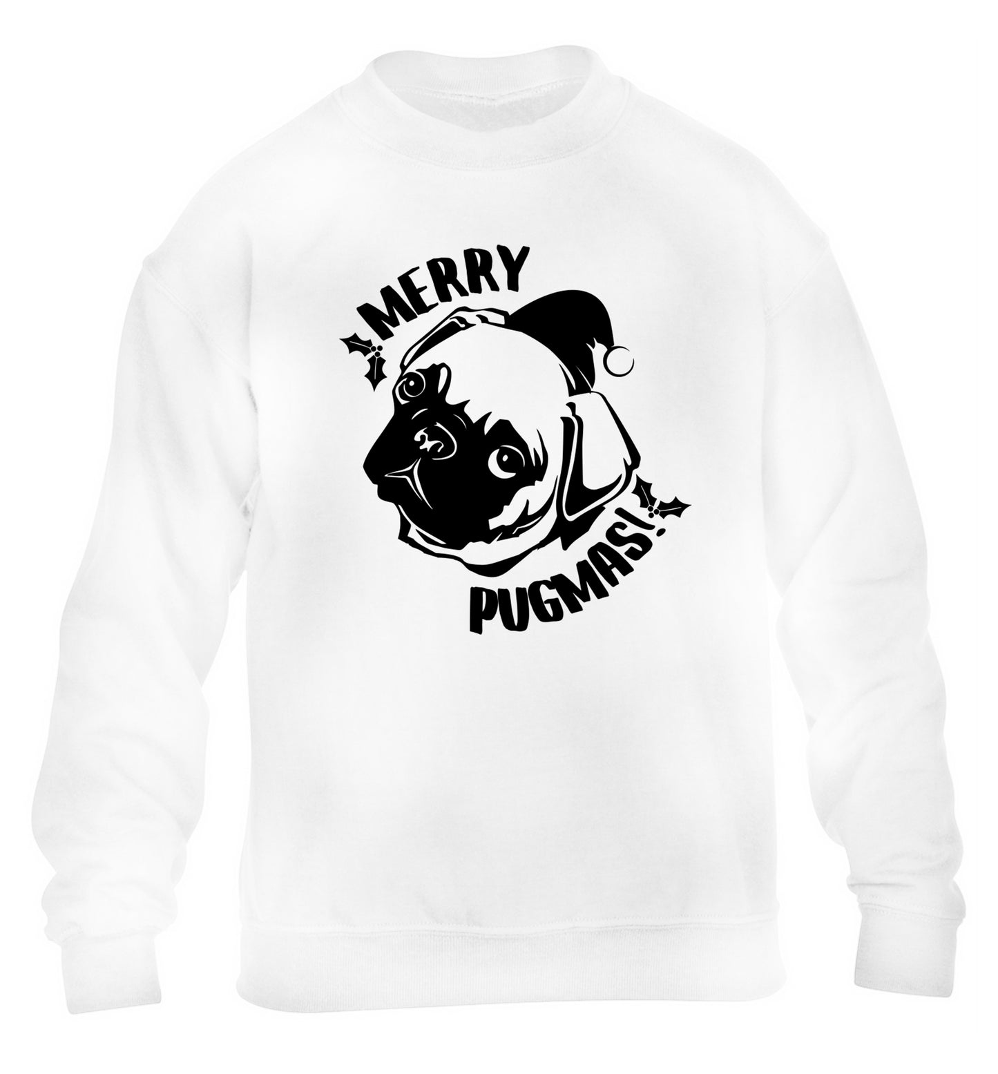 Merry Pugmas children's white sweater 12-14 Years