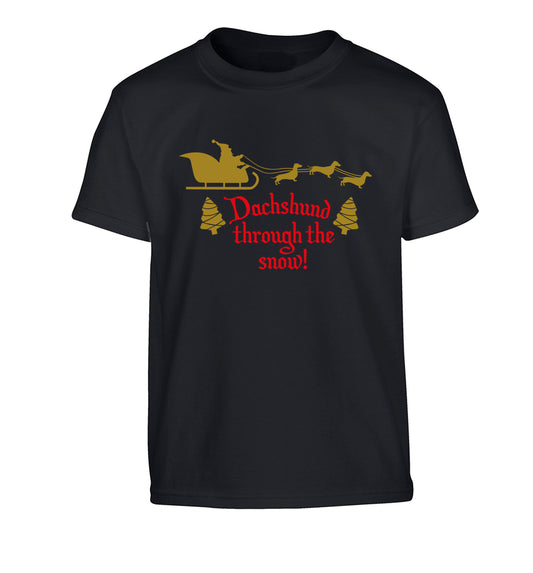 Dachshund through the snow Children's black Tshirt 12-14 Years