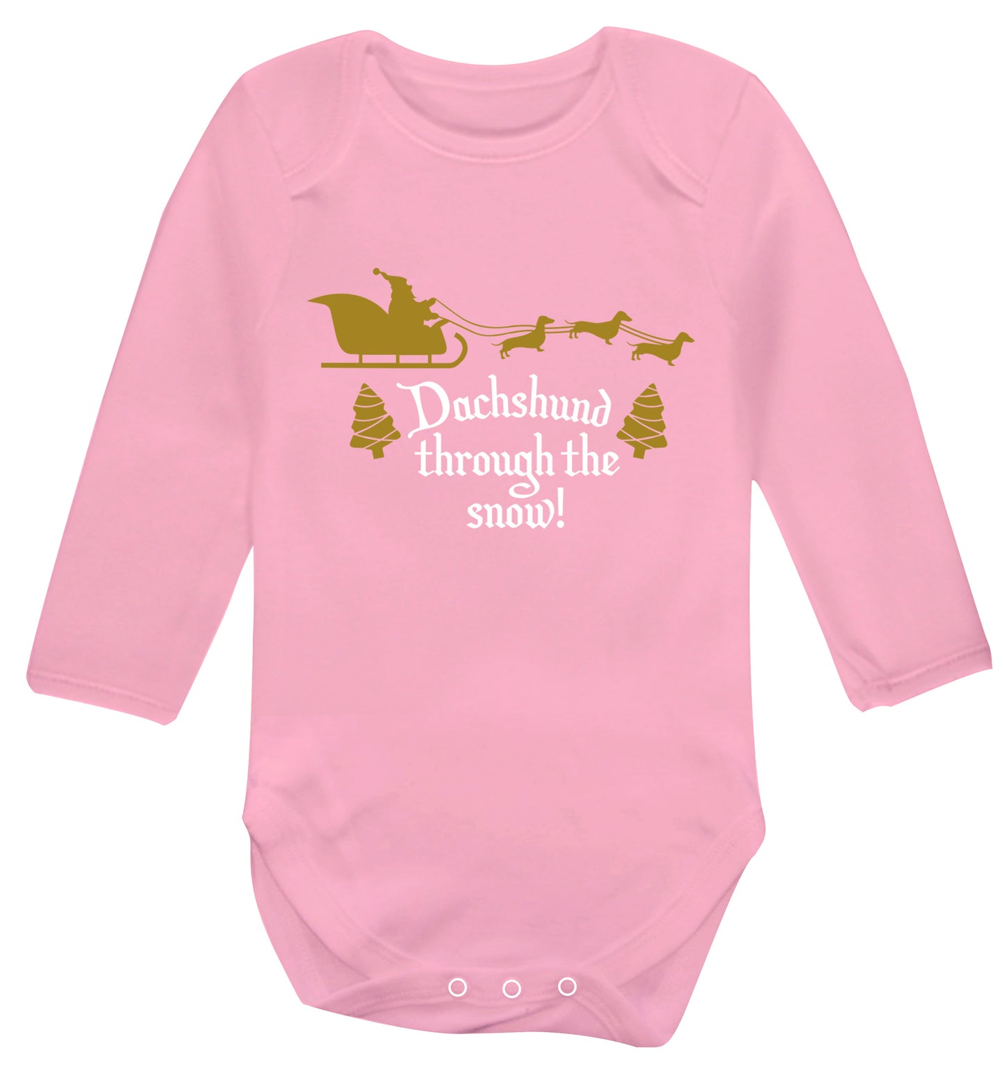 Dachshund through the snow Baby Vest long sleeved pale pink 6-12 months