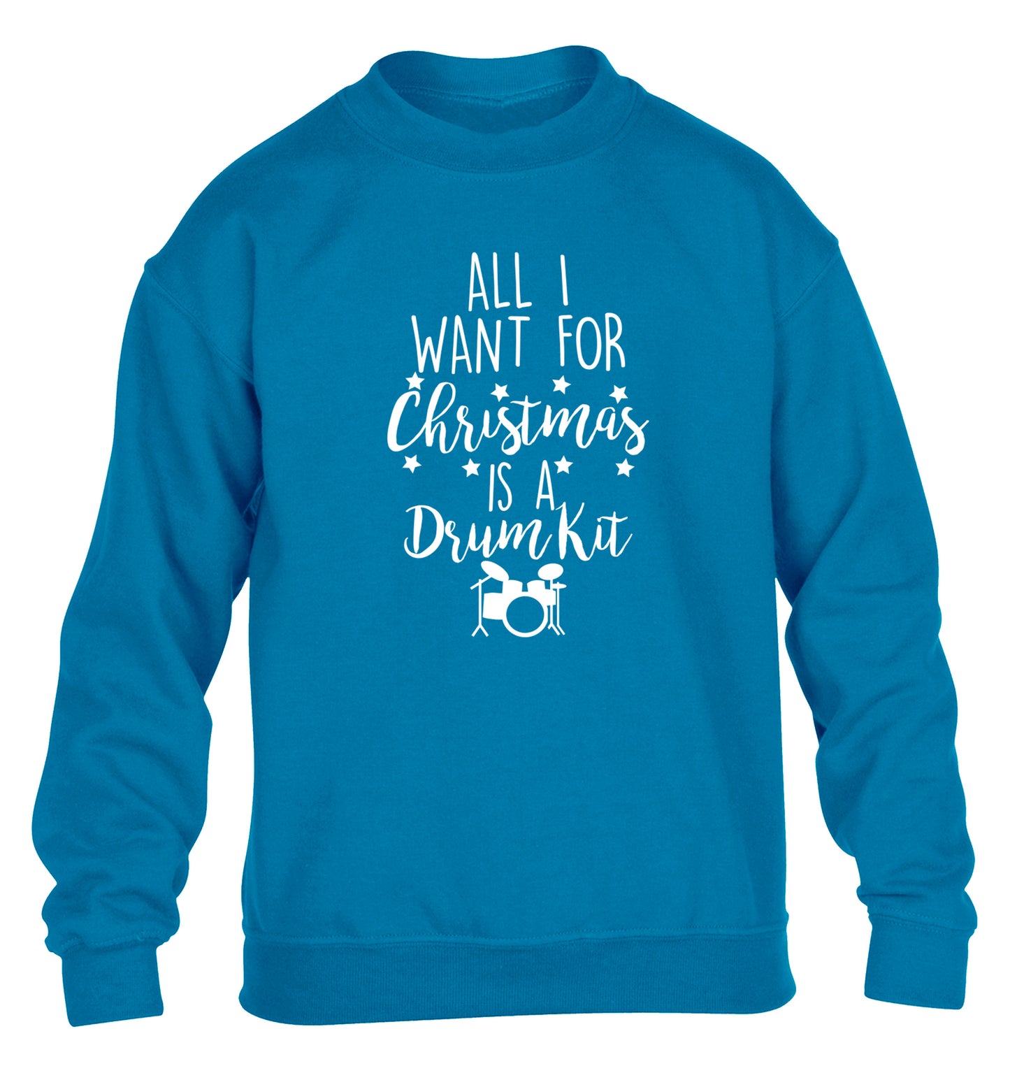 All I want for Christmas is a drum kit! children's blue sweater 12-14 Years