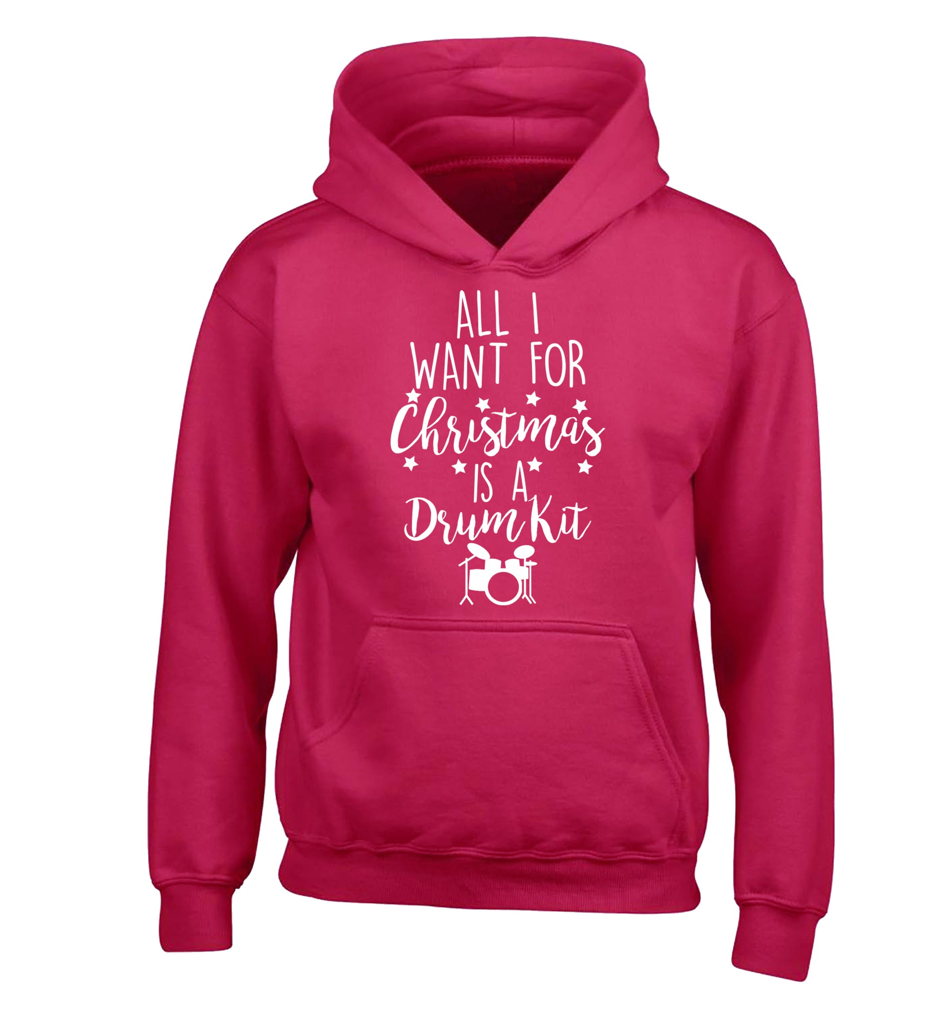 All I want for Christmas is a drum kit! children's pink hoodie 12-14 Years