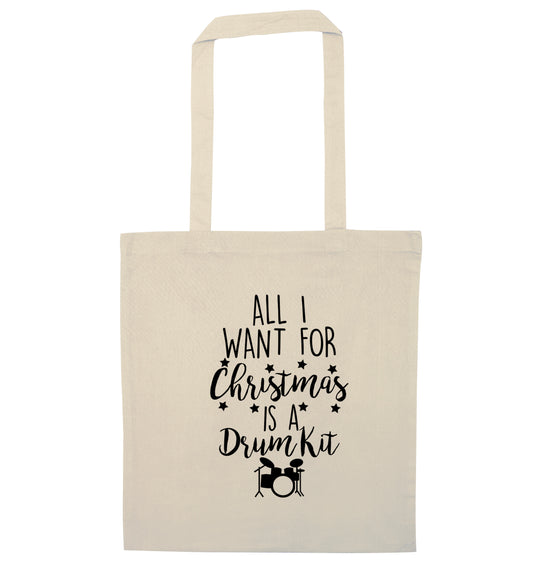 All I want for Christmas is a drum kit! natural tote bag