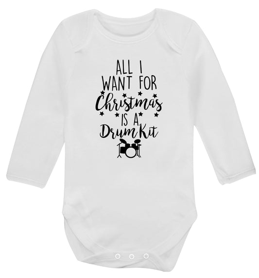 All I want for Christmas is a drum kit! Baby Vest long sleeved white 6-12 months