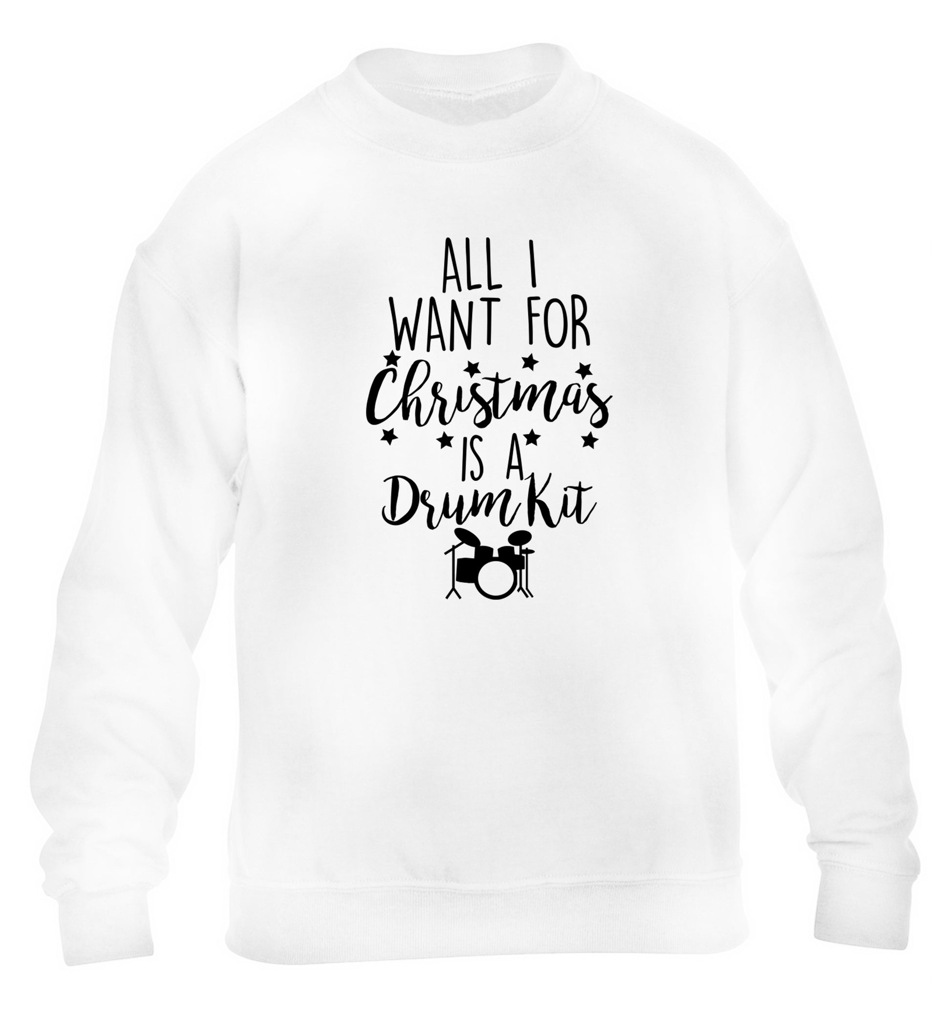 All I want for Christmas is a drum kit! children's white sweater 12-14 Years