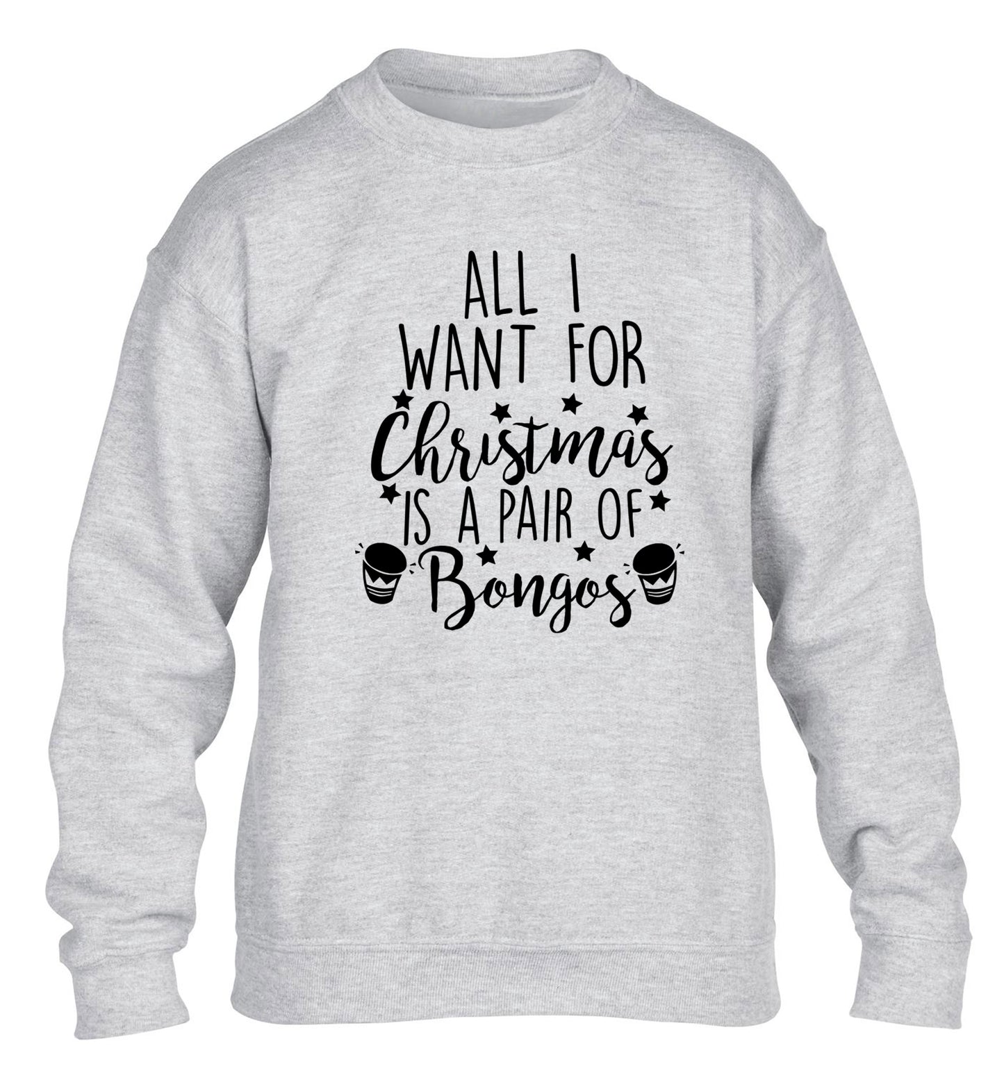 All I want for Christmas is a pair of bongos! children's grey sweater 12-14 Years