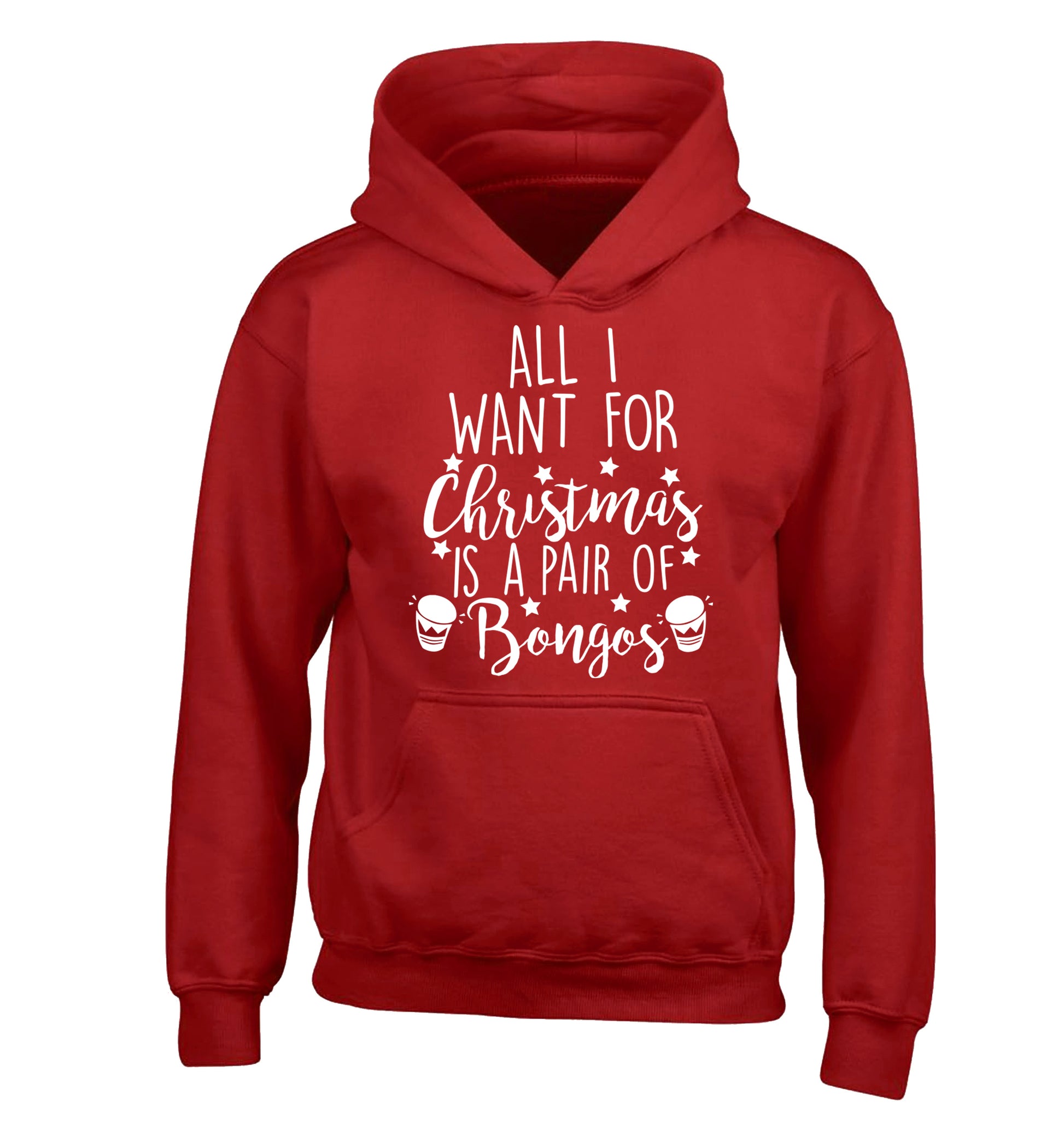 All I want for Christmas is a pair of bongos! children's red hoodie 12-14 Years