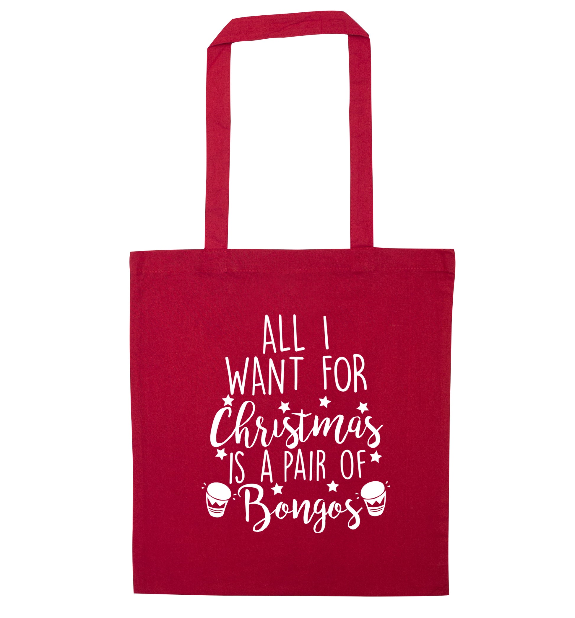 All I want for Christmas is a pair of bongos! red tote bag