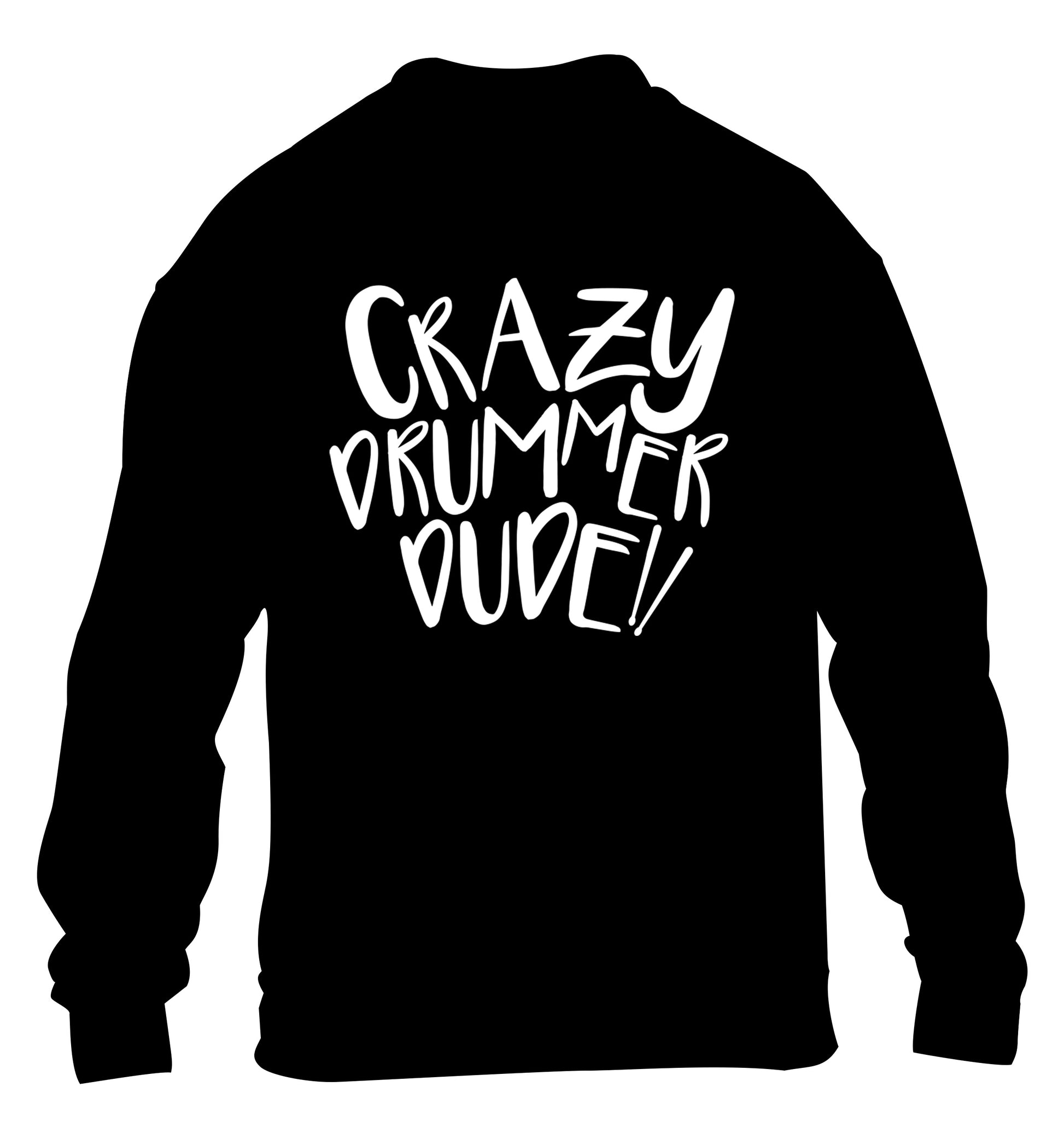 Crazy drummer dude children's black sweater 12-14 Years