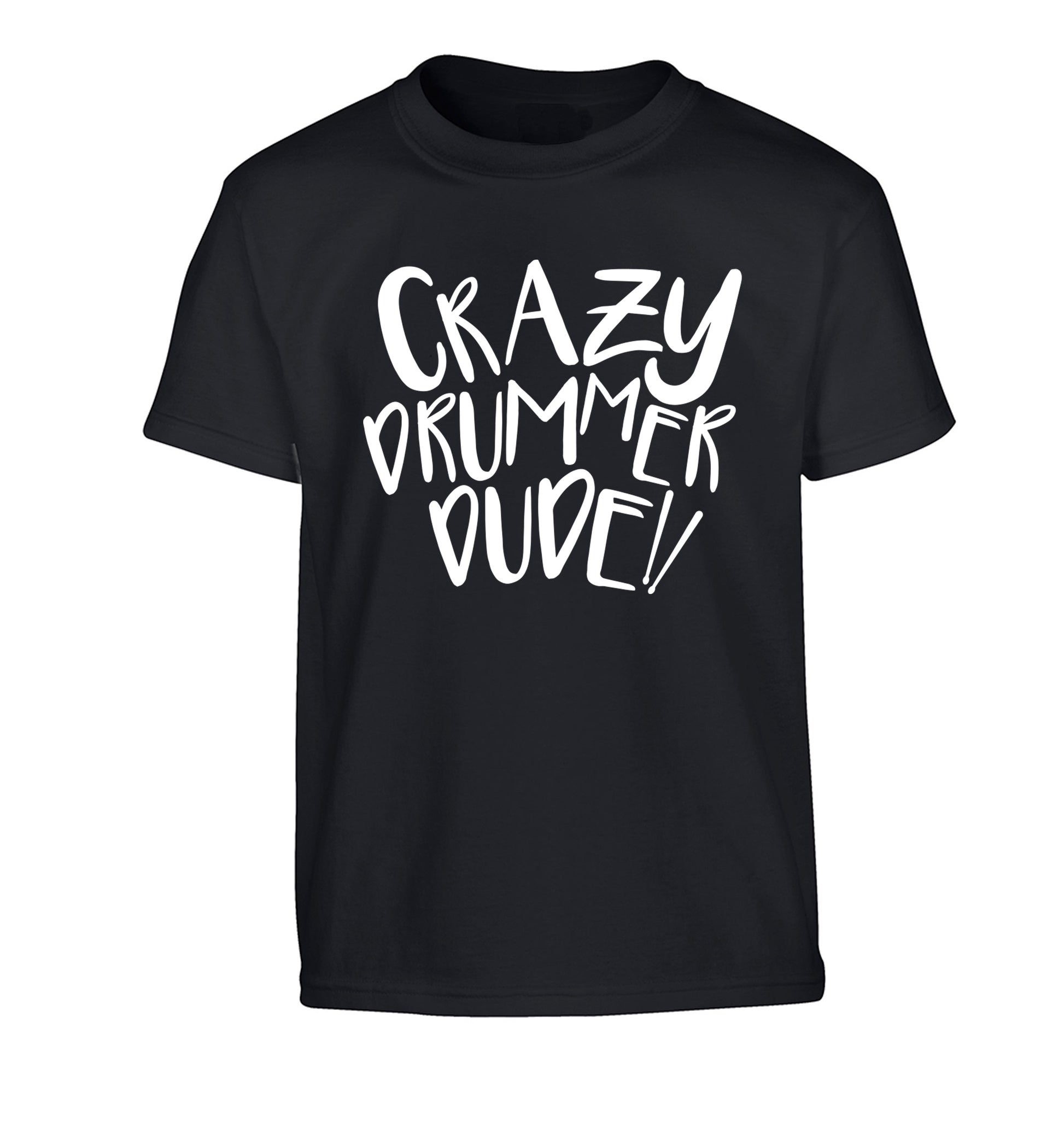 Crazy drummer dude Children's black Tshirt 12-14 Years