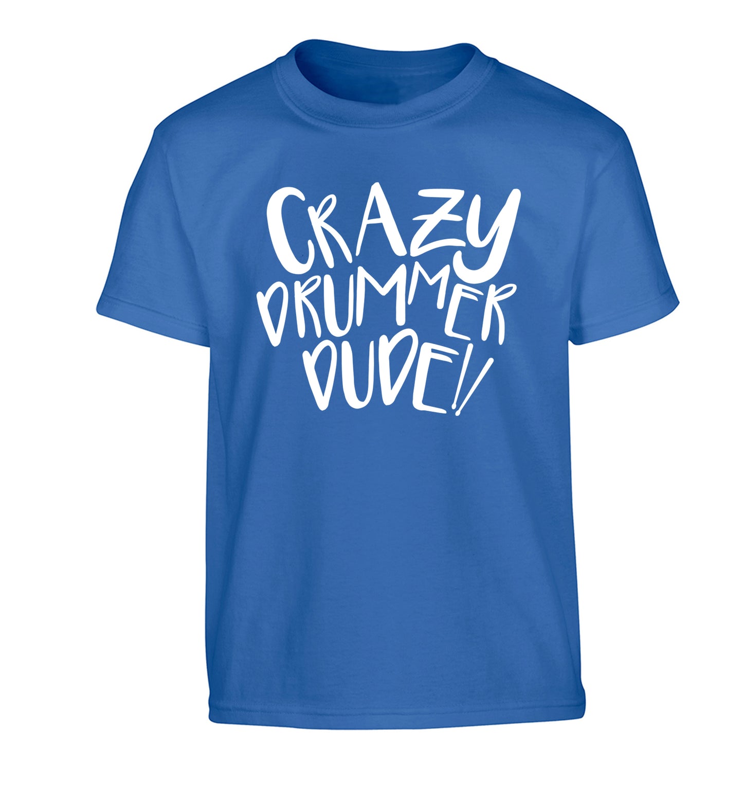 Crazy drummer dude Children's blue Tshirt 12-14 Years