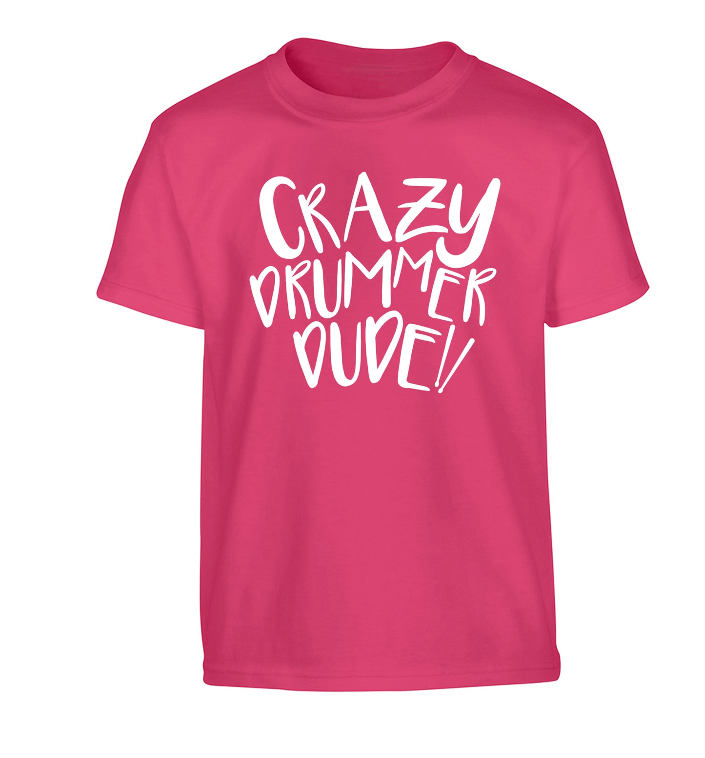 Crazy drummer dude Children's pink Tshirt 12-14 Years