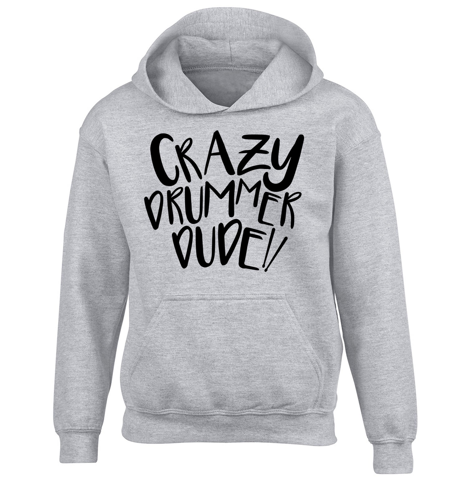 Crazy drummer dude children's grey hoodie 12-14 Years