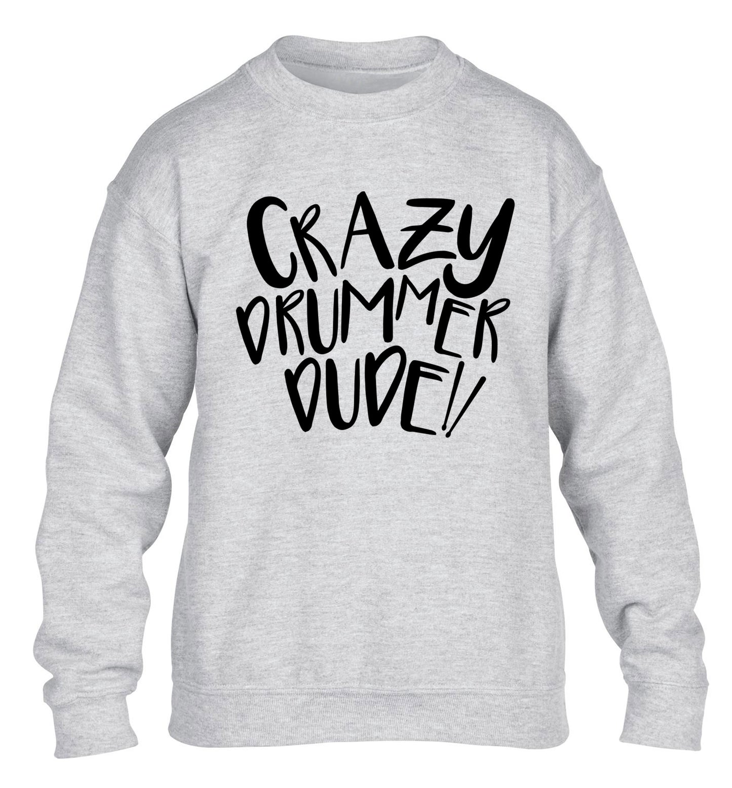 Crazy drummer dude children's grey sweater 12-14 Years