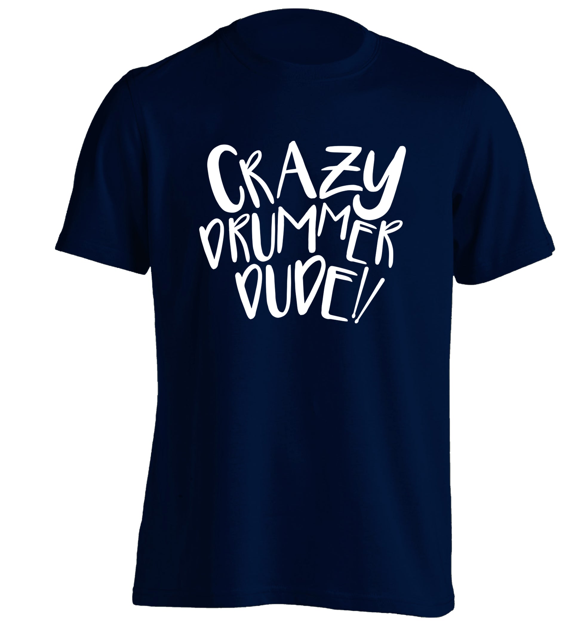 Crazy drummer dude adults unisex navy Tshirt 2XL