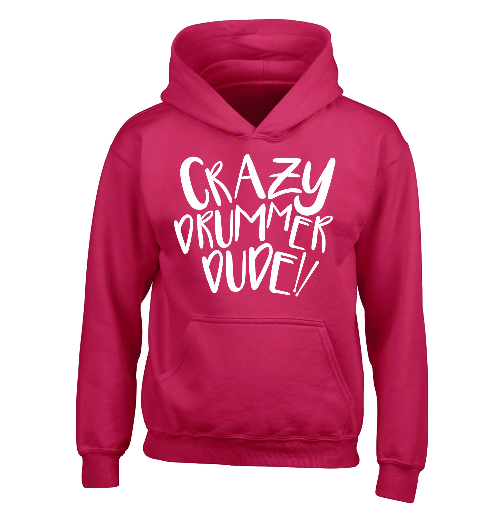 Crazy drummer dude children's pink hoodie 12-14 Years