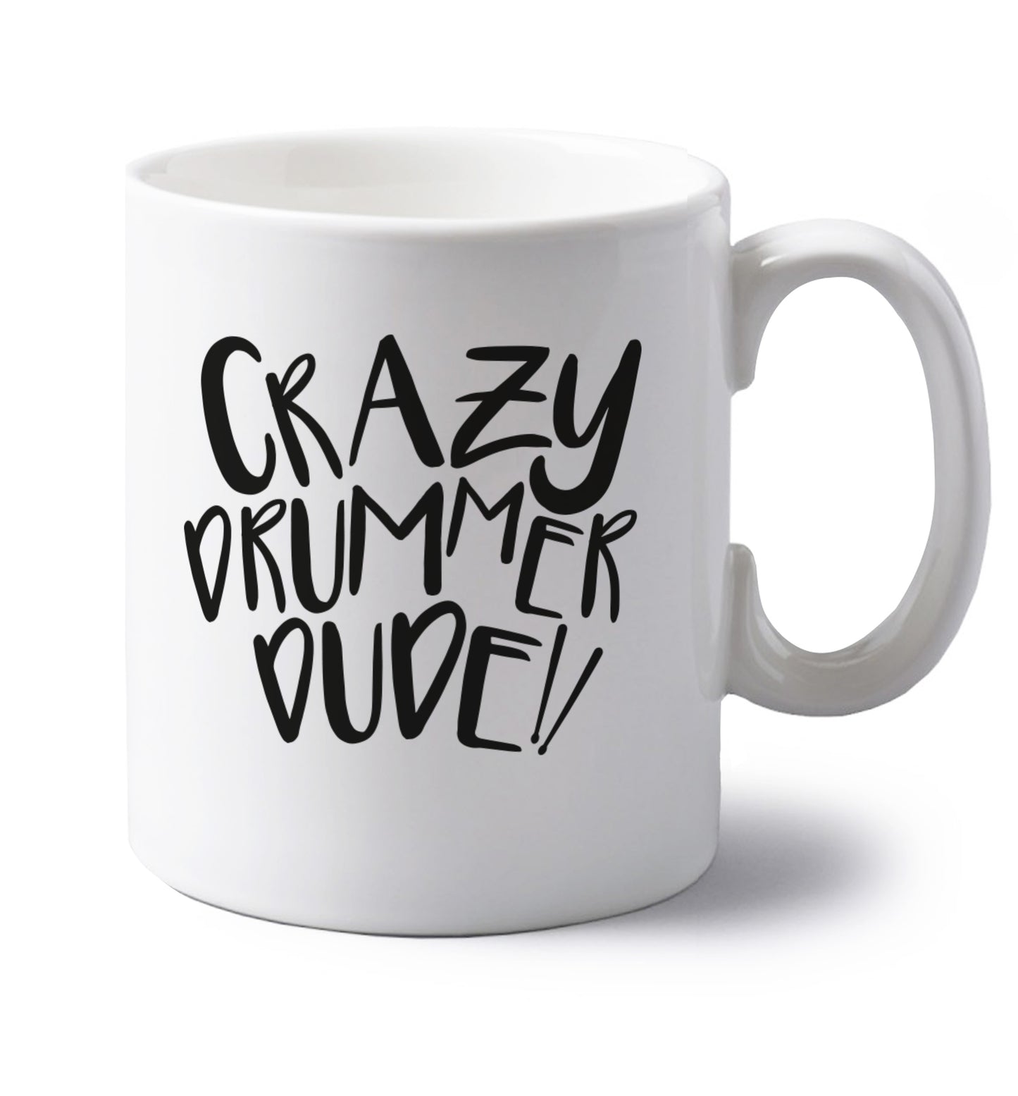 Crazy drummer dude left handed white ceramic mug 