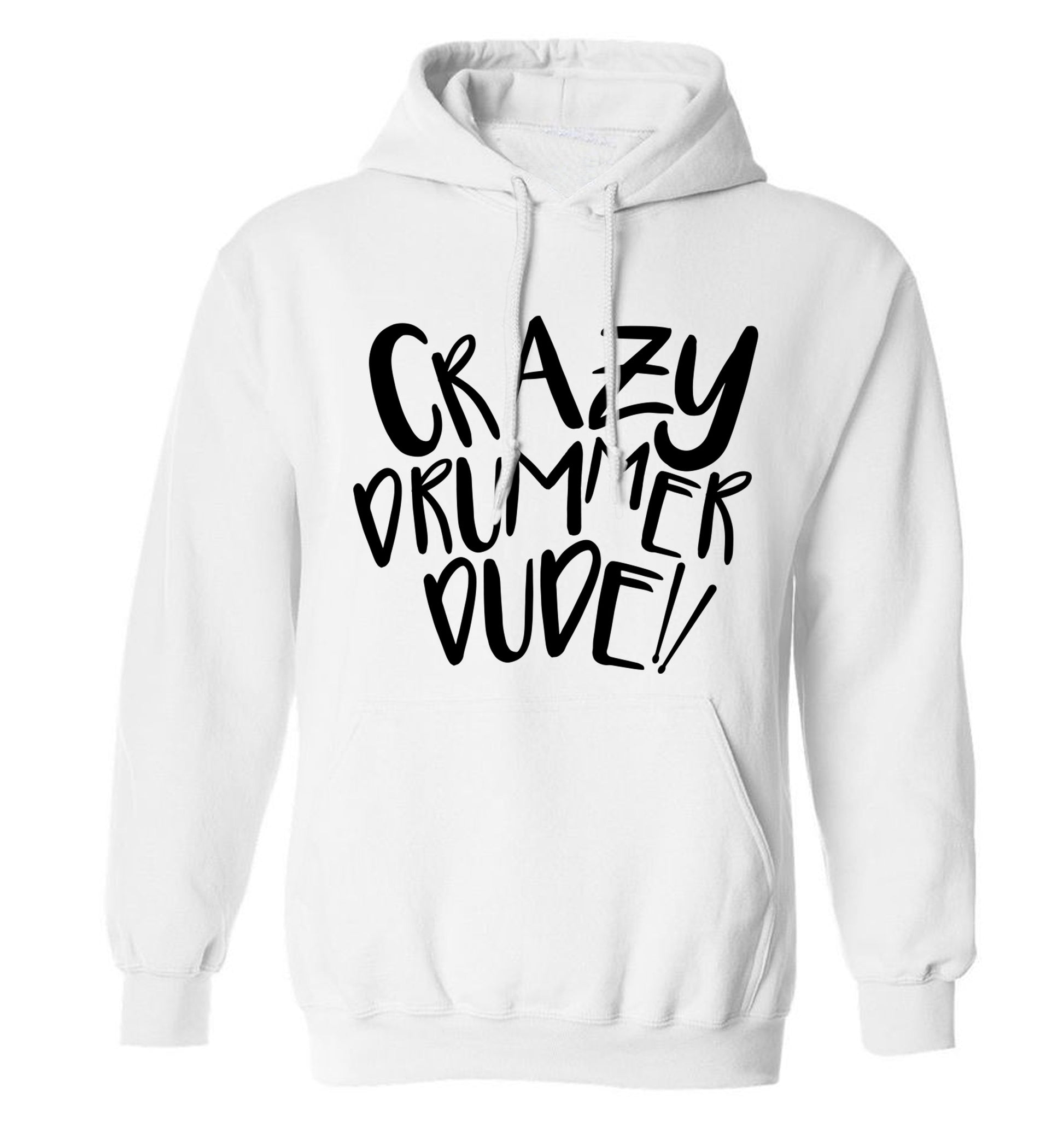 Crazy drummer dude adults unisex white hoodie 2XL