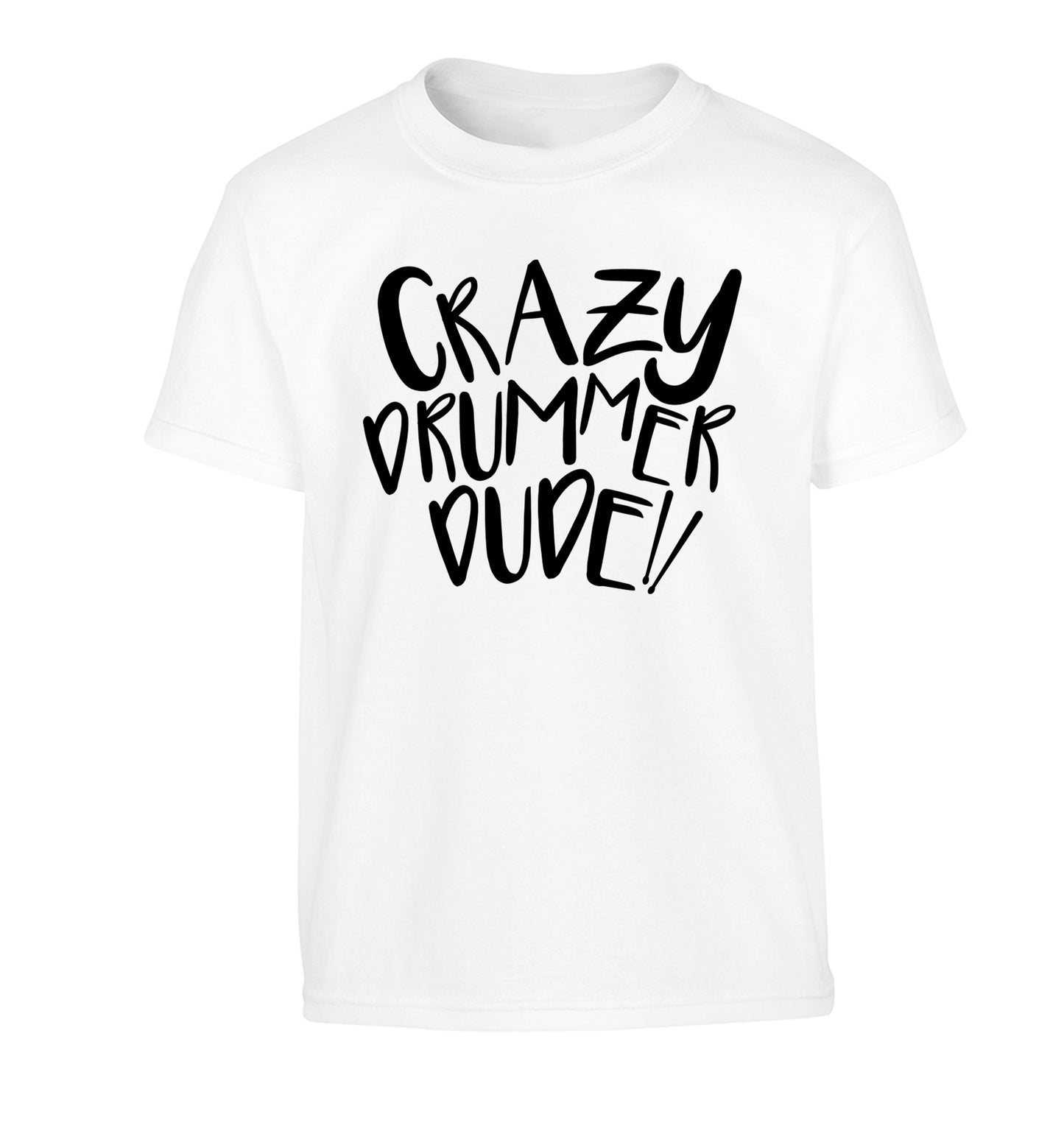 Crazy drummer dude Children's white Tshirt 12-14 Years
