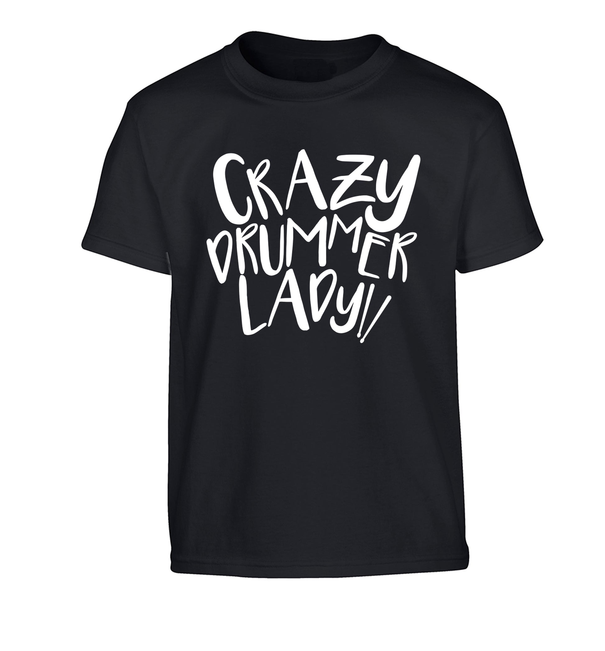 Crazy drummer lady Children's black Tshirt 12-14 Years