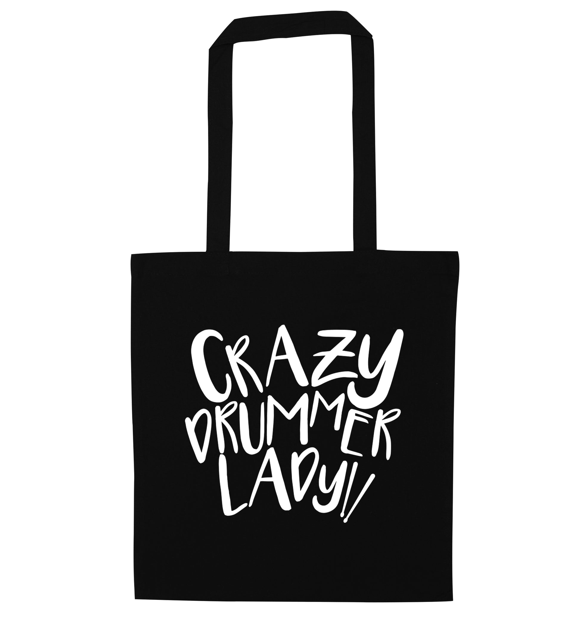 Crazy drummer lady black tote bag