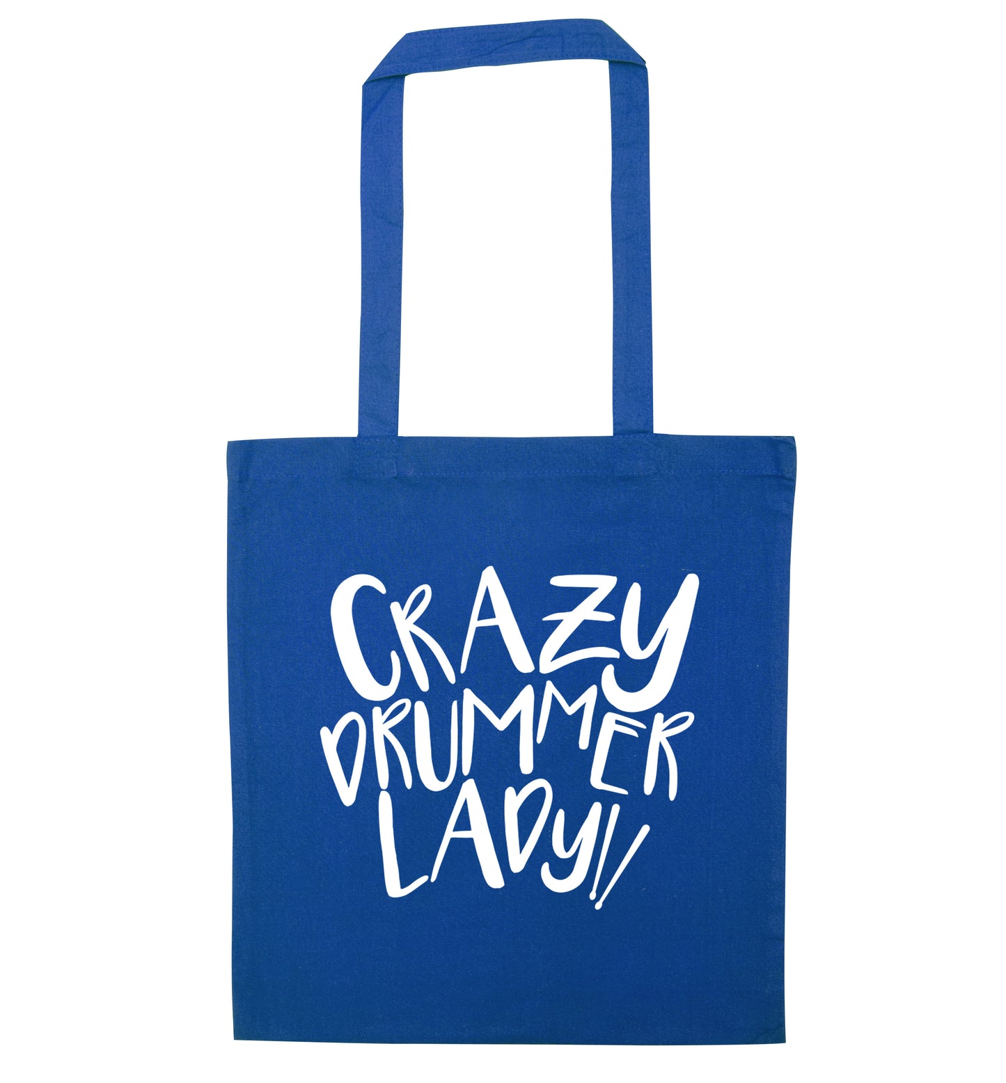 Crazy drummer lady blue tote bag