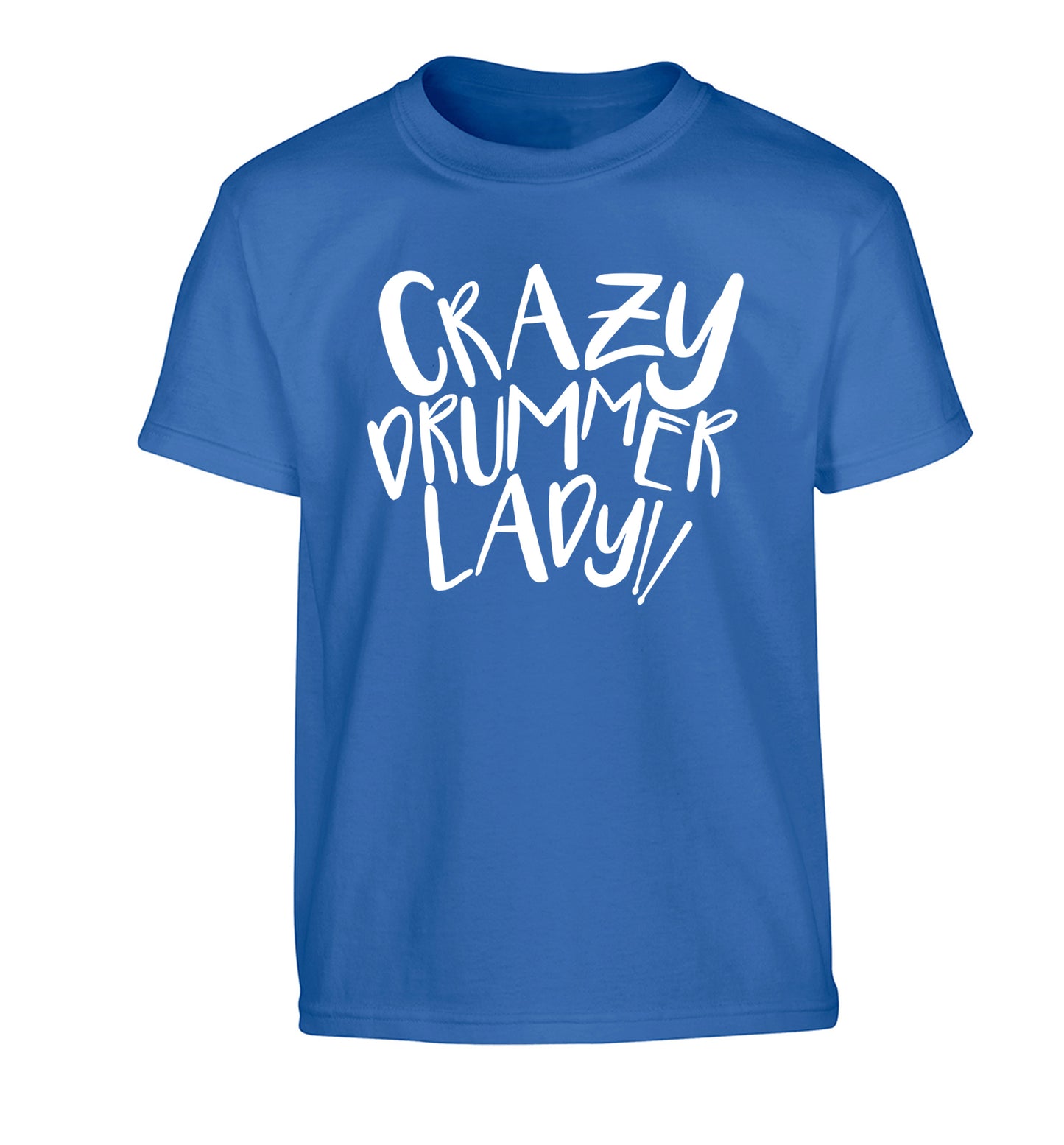 Crazy drummer lady Children's blue Tshirt 12-14 Years
