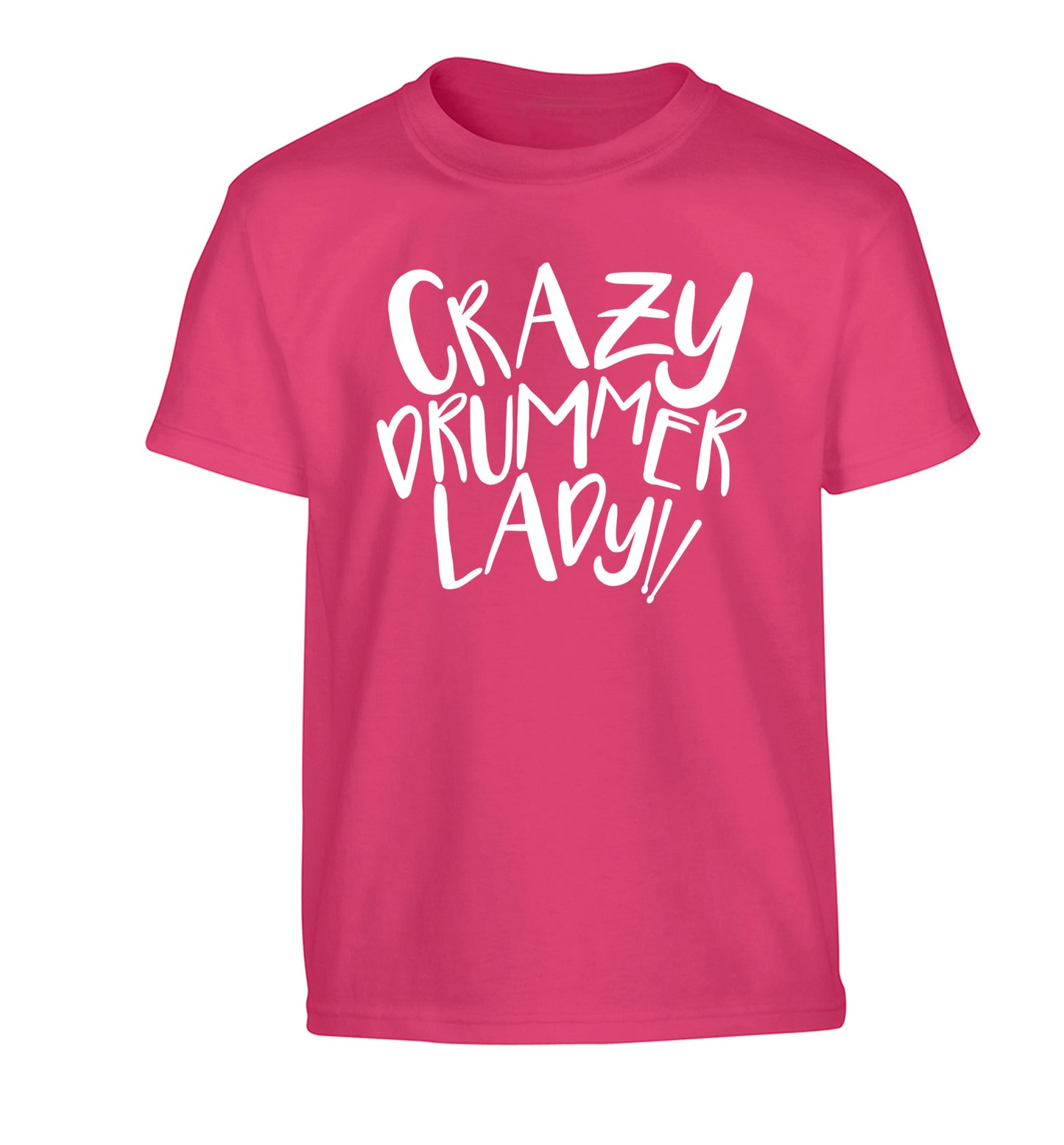 Crazy drummer lady Children's pink Tshirt 12-14 Years