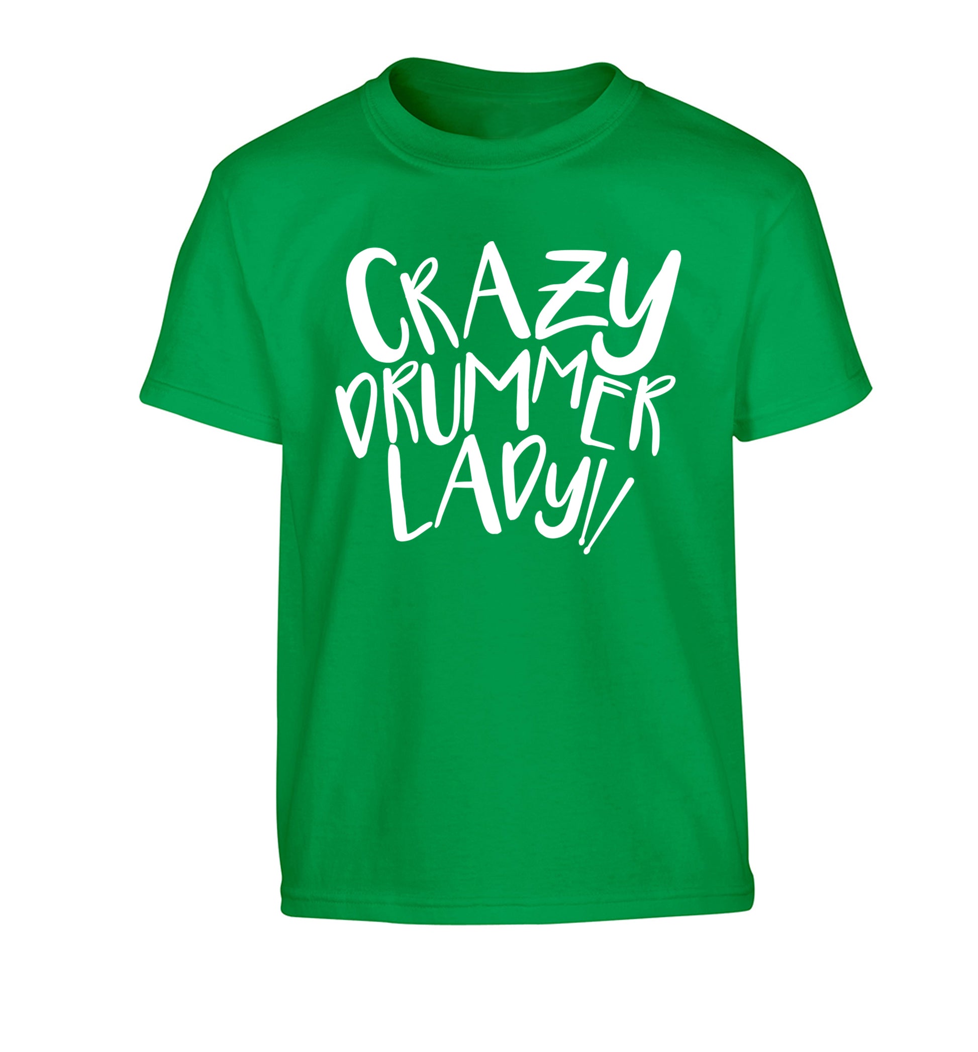 Crazy drummer lady Children's green Tshirt 12-14 Years