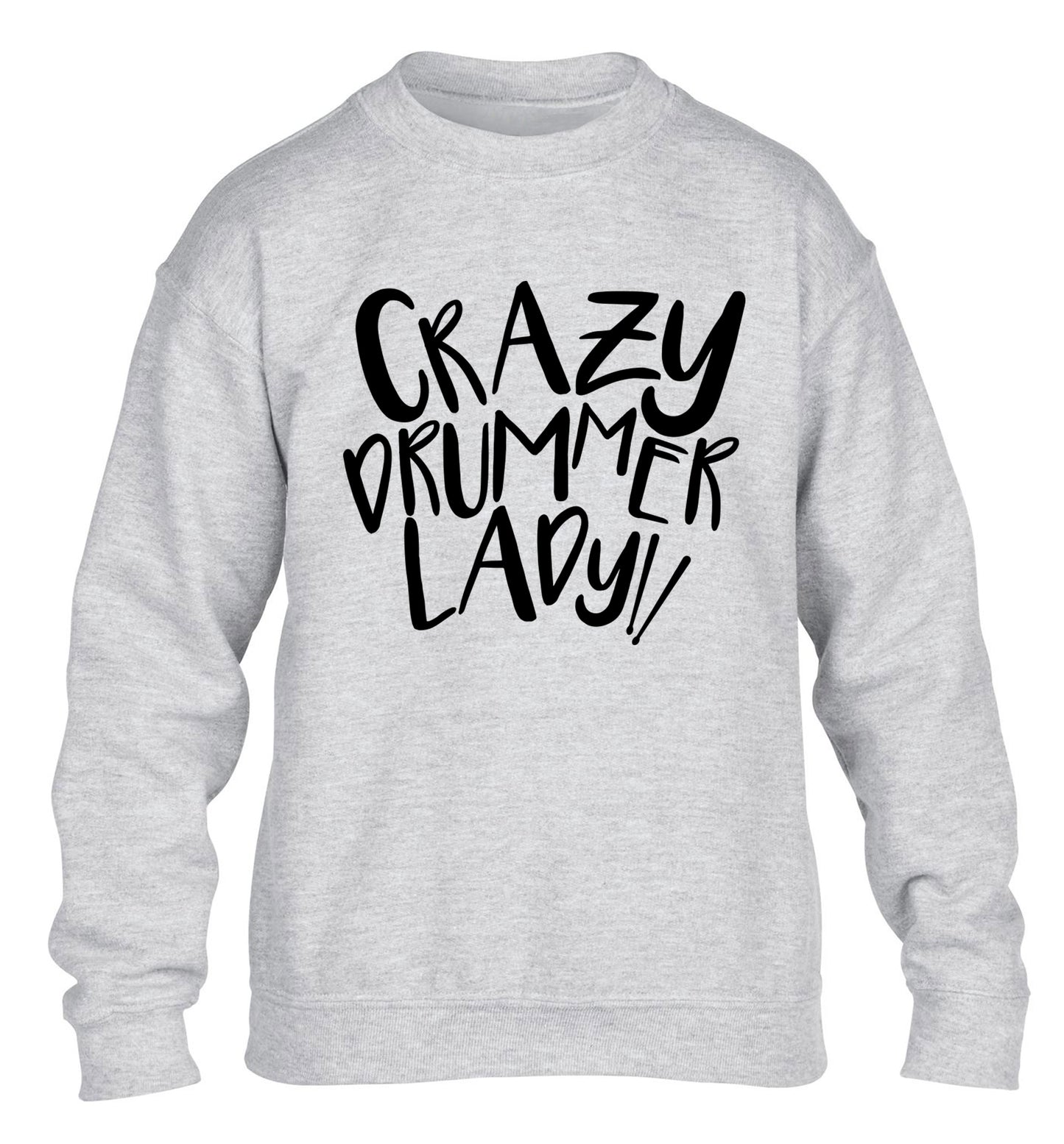 Crazy drummer lady children's grey sweater 12-14 Years