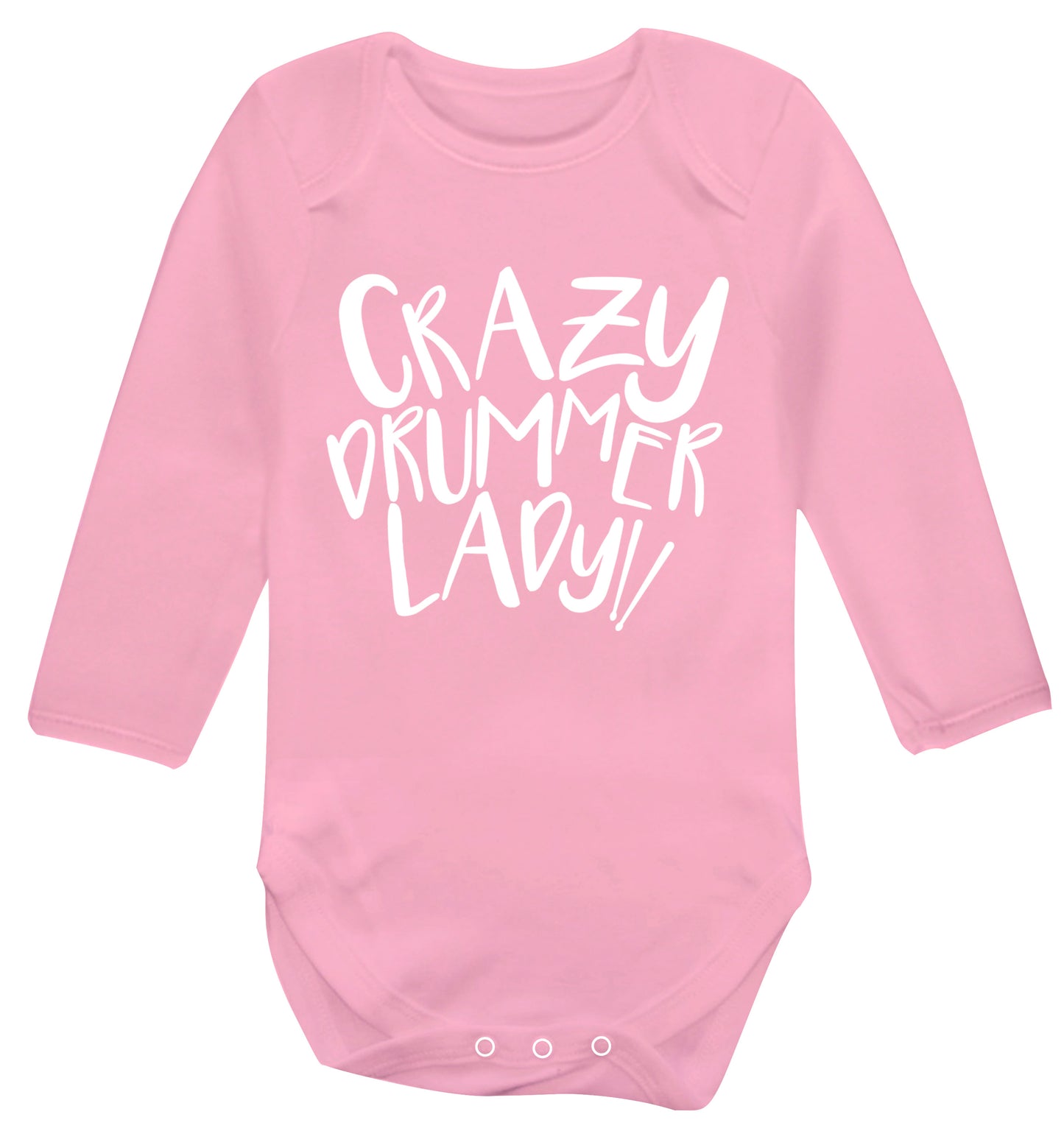 Crazy drummer lady Baby Vest long sleeved pale pink 6-12 months