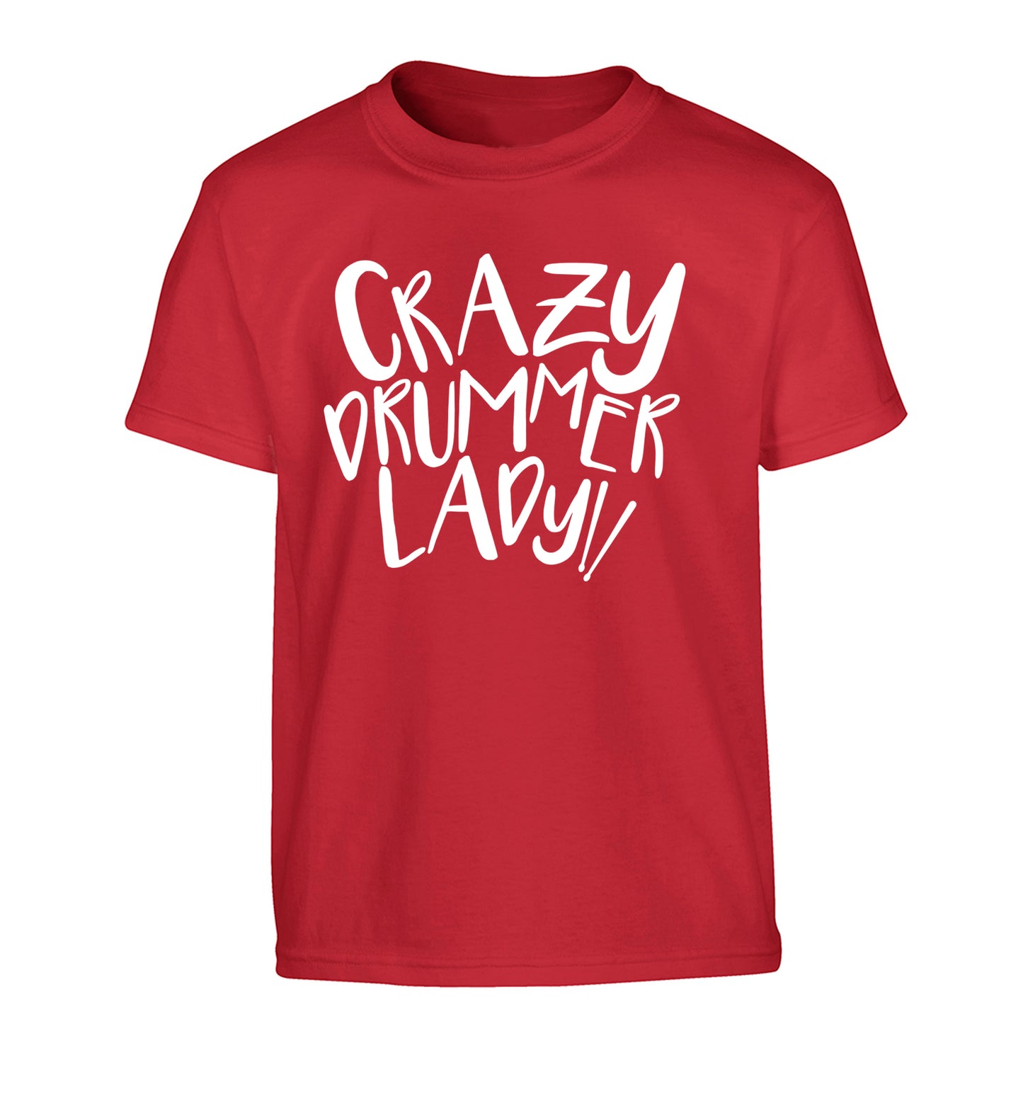 Crazy drummer lady Children's red Tshirt 12-14 Years