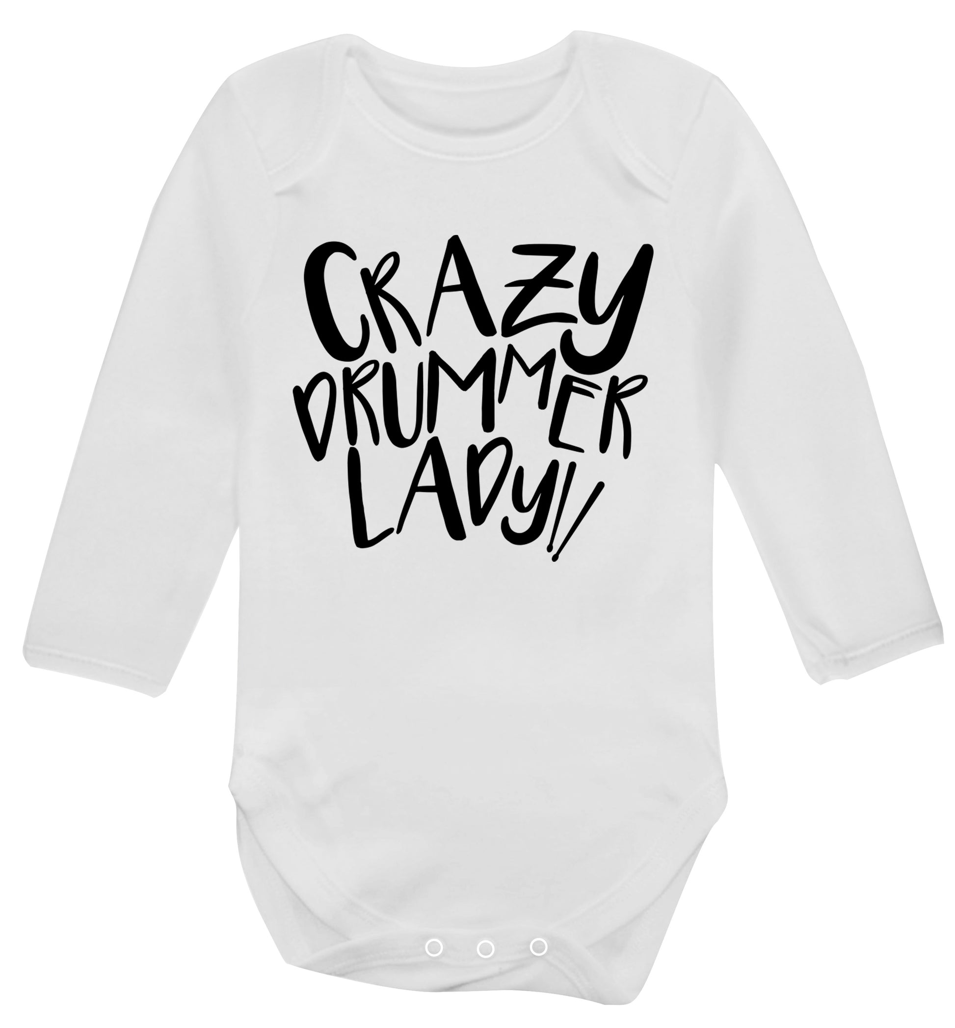 Crazy drummer lady Baby Vest long sleeved white 6-12 months