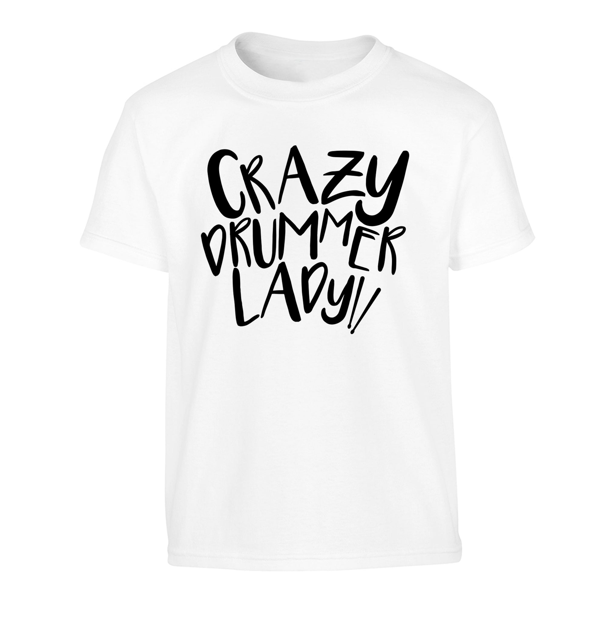 Crazy drummer lady Children's white Tshirt 12-14 Years