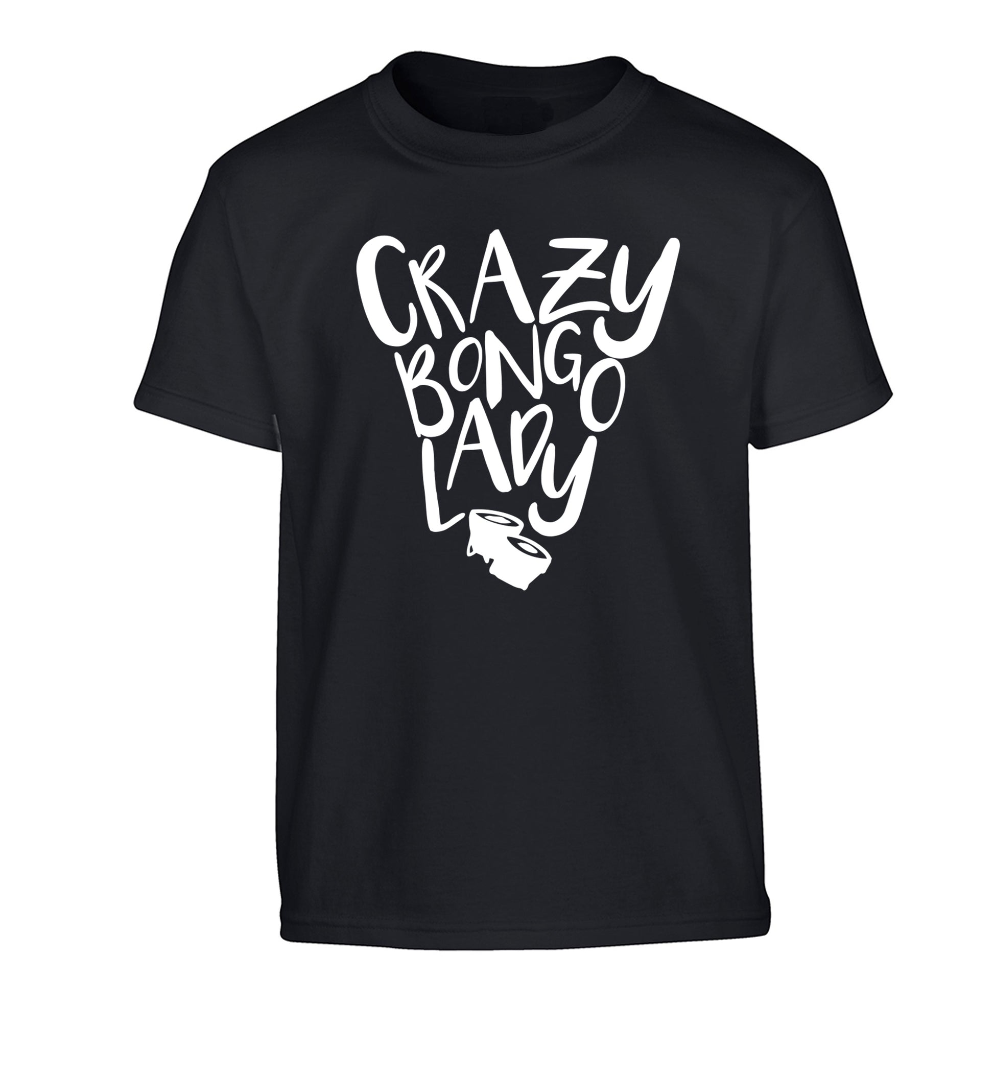 Crazy bongo lady Children's black Tshirt 12-14 Years