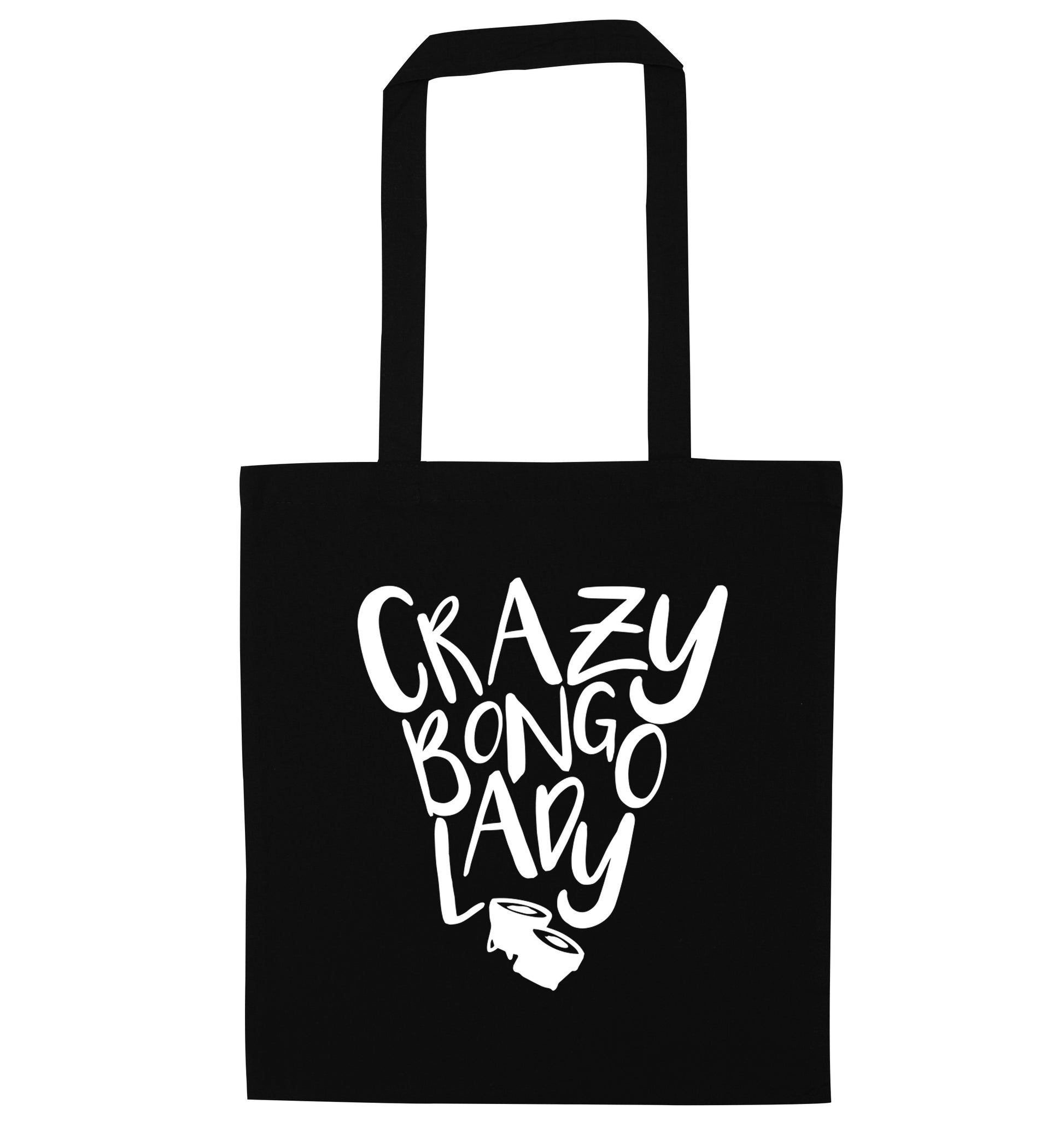 Crazy bongo lady black tote bag