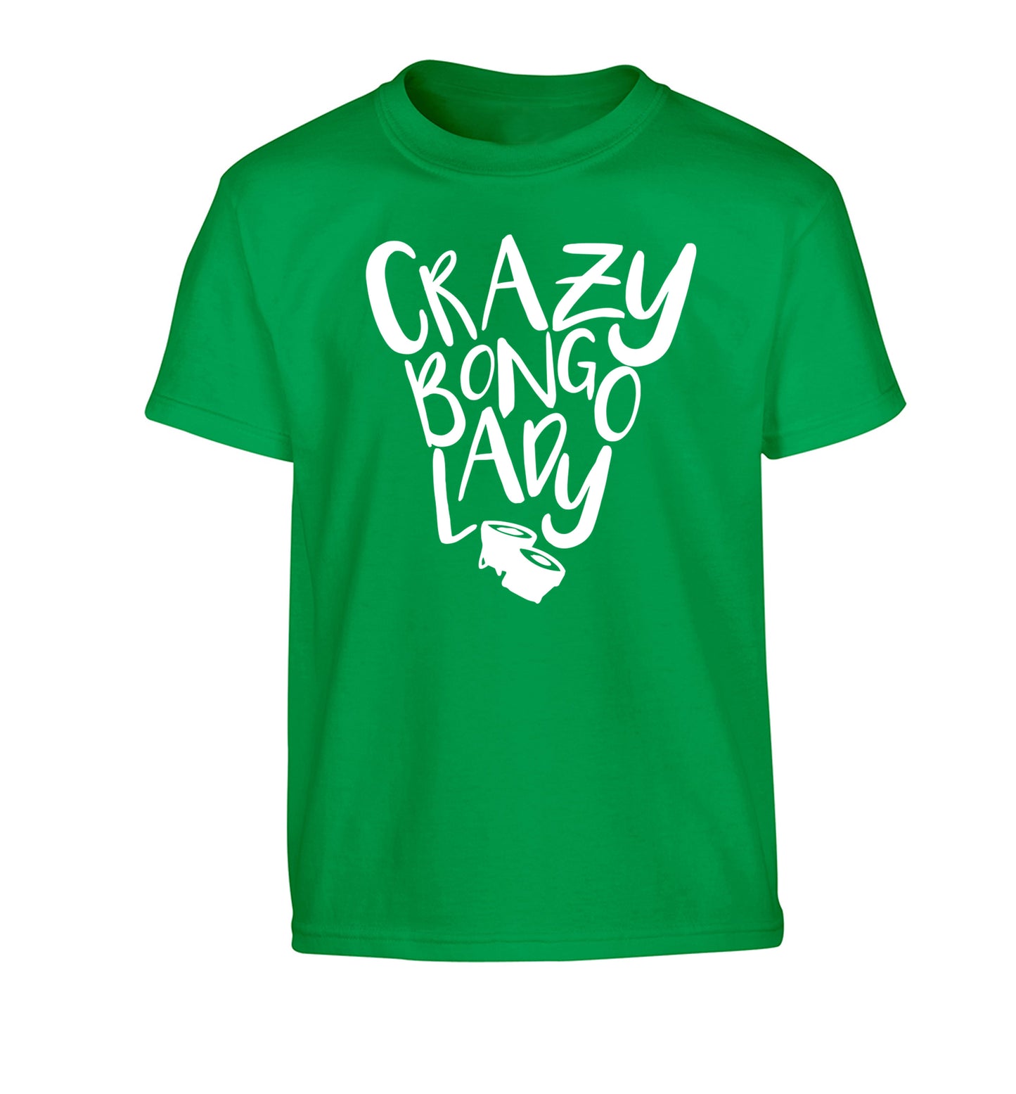 Crazy bongo lady Children's green Tshirt 12-14 Years
