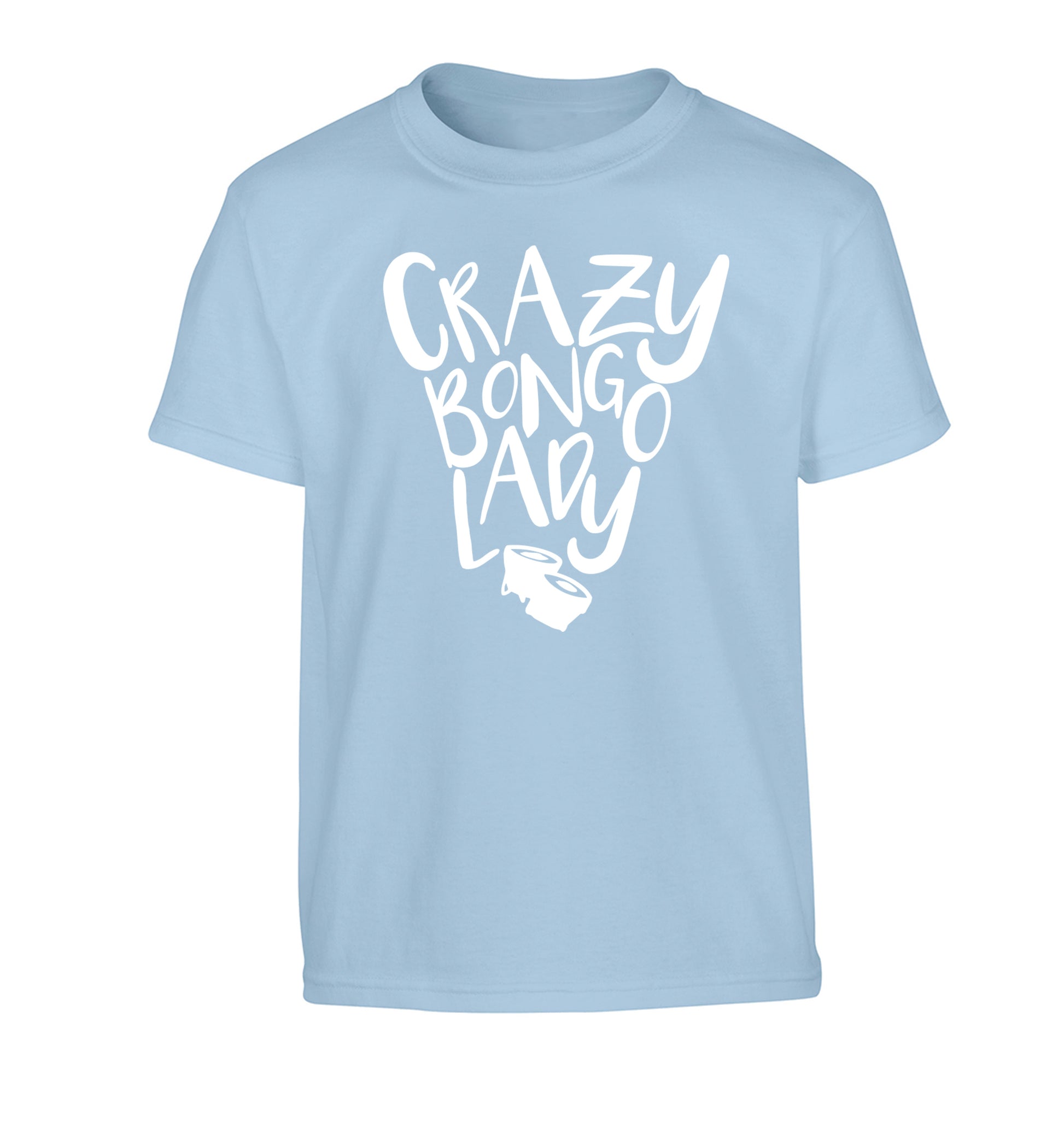 Crazy bongo lady Children's light blue Tshirt 12-14 Years