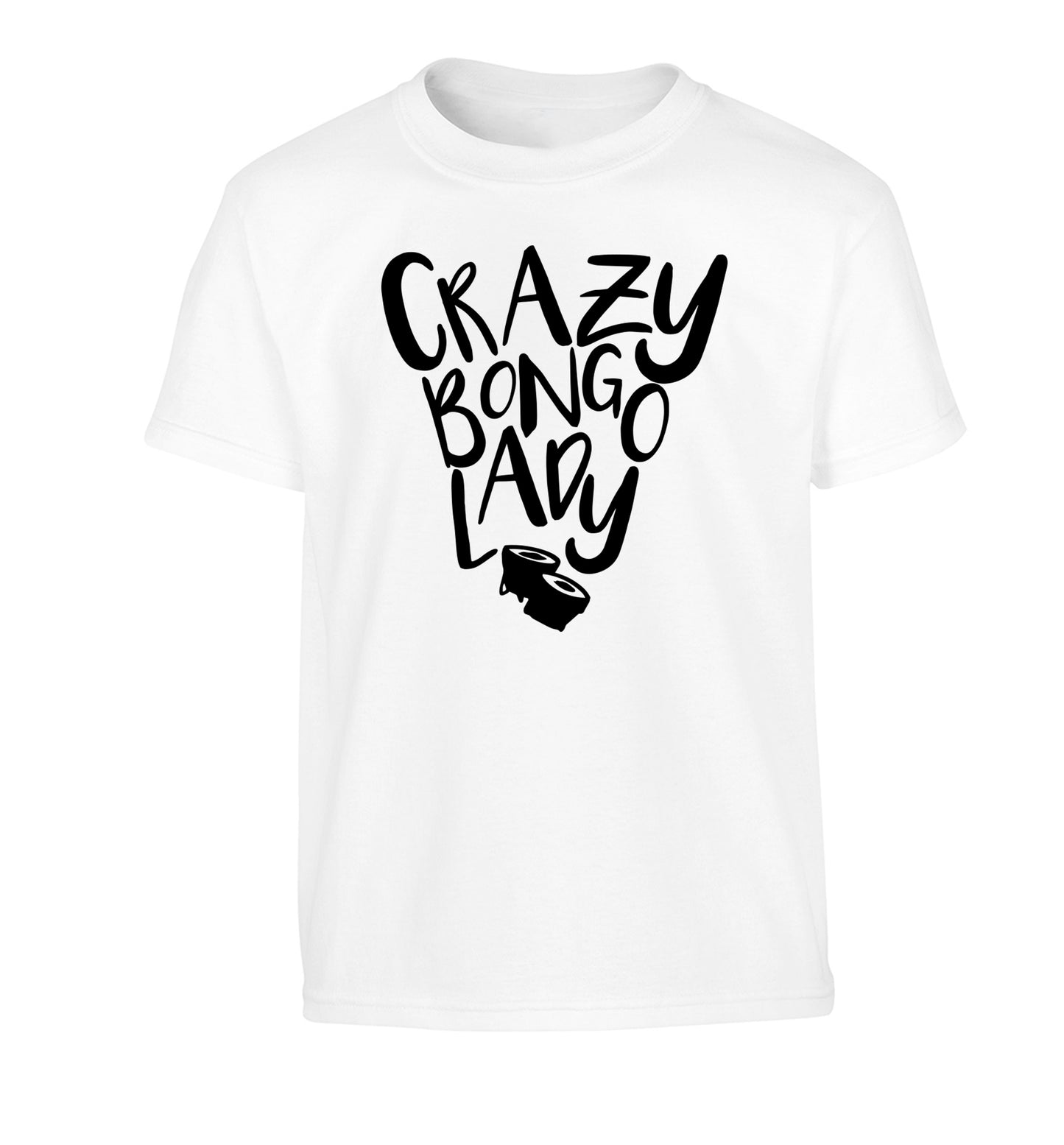 Crazy bongo lady Children's white Tshirt 12-14 Years