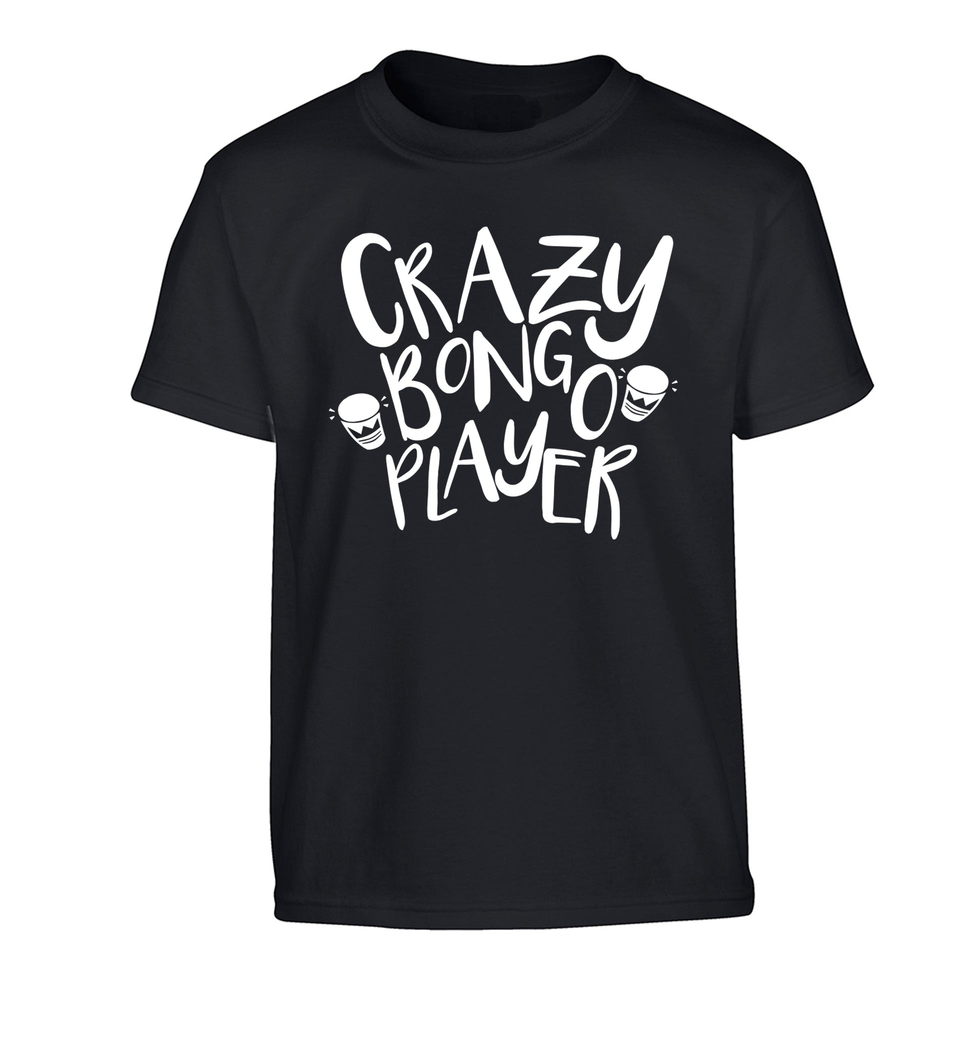 Crazy bongo player Children's black Tshirt 12-14 Years