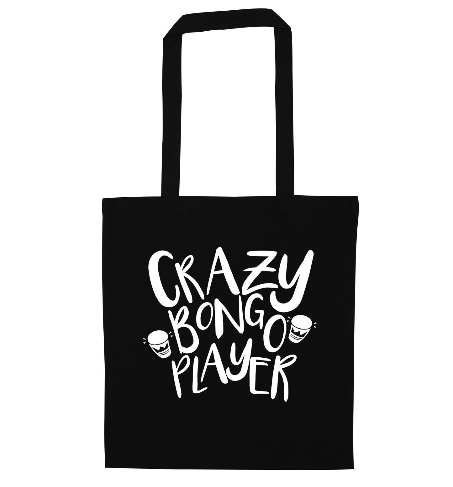 Crazy bongo player black tote bag