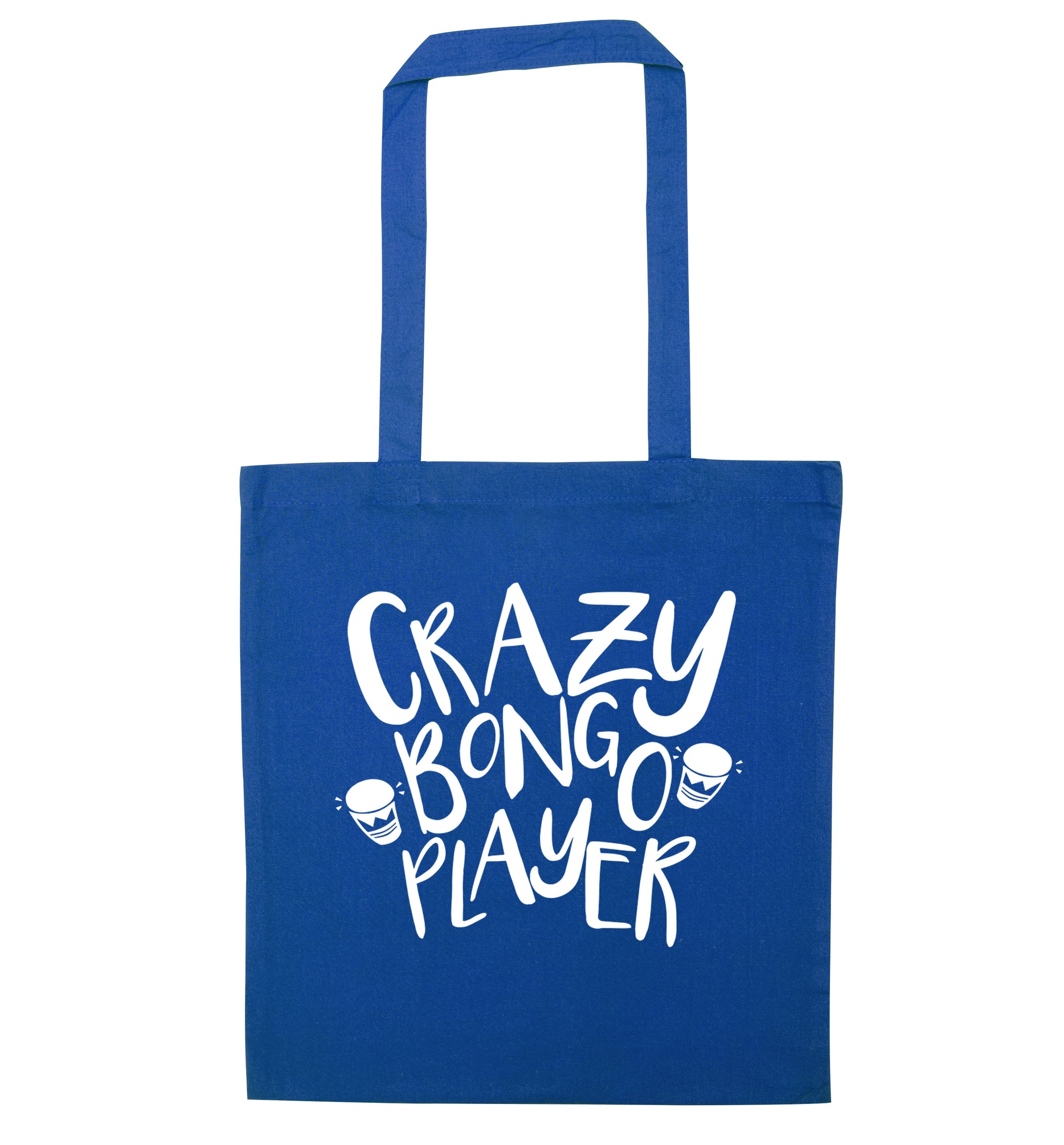 Crazy bongo player blue tote bag