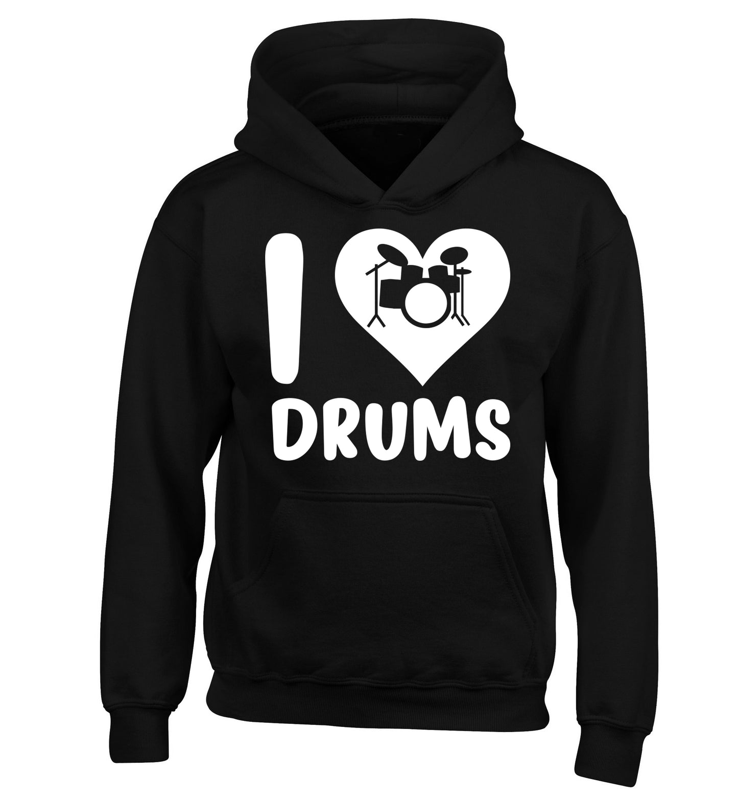 I love drums children's black hoodie 12-14 Years