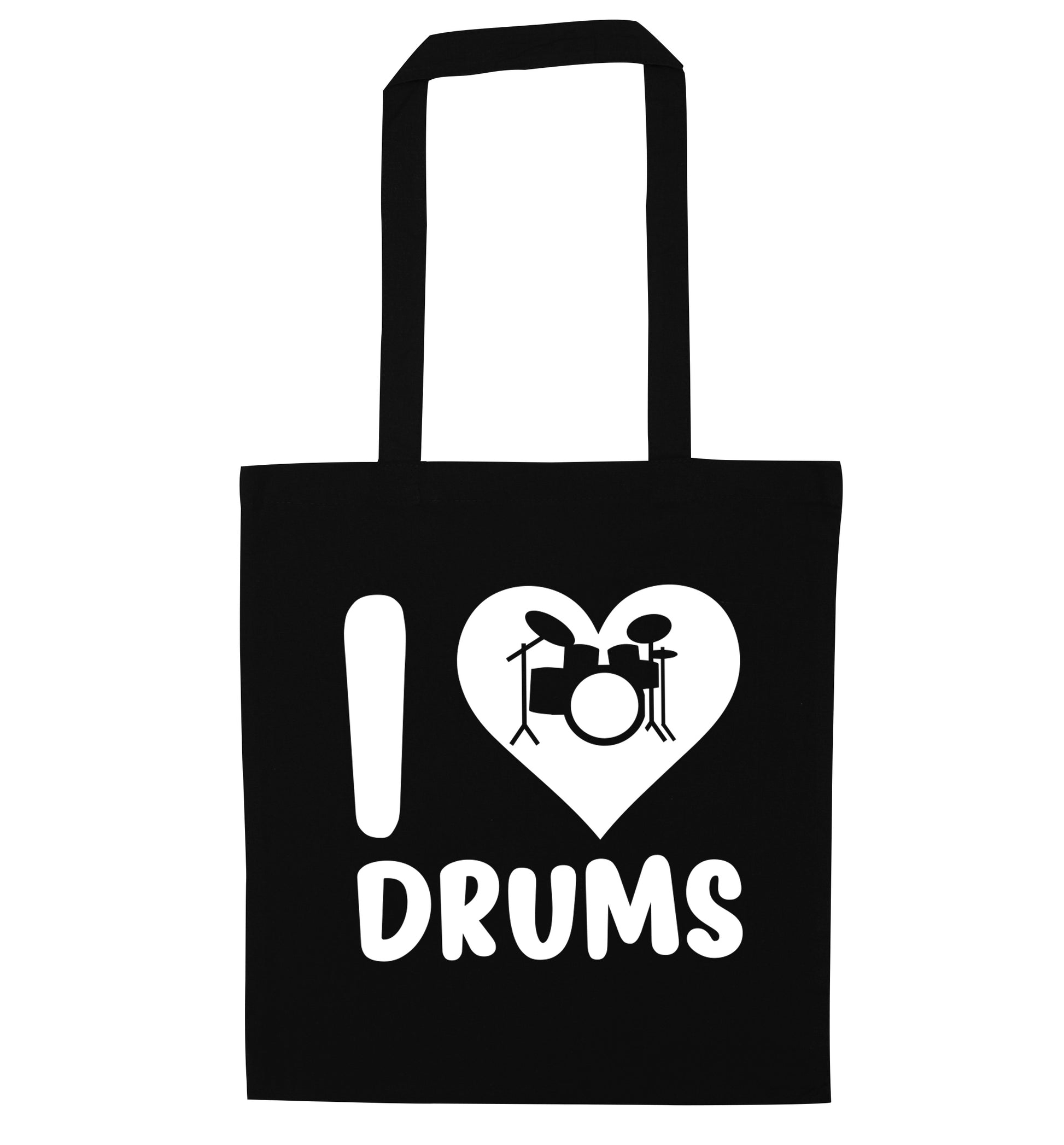 I love drums black tote bag