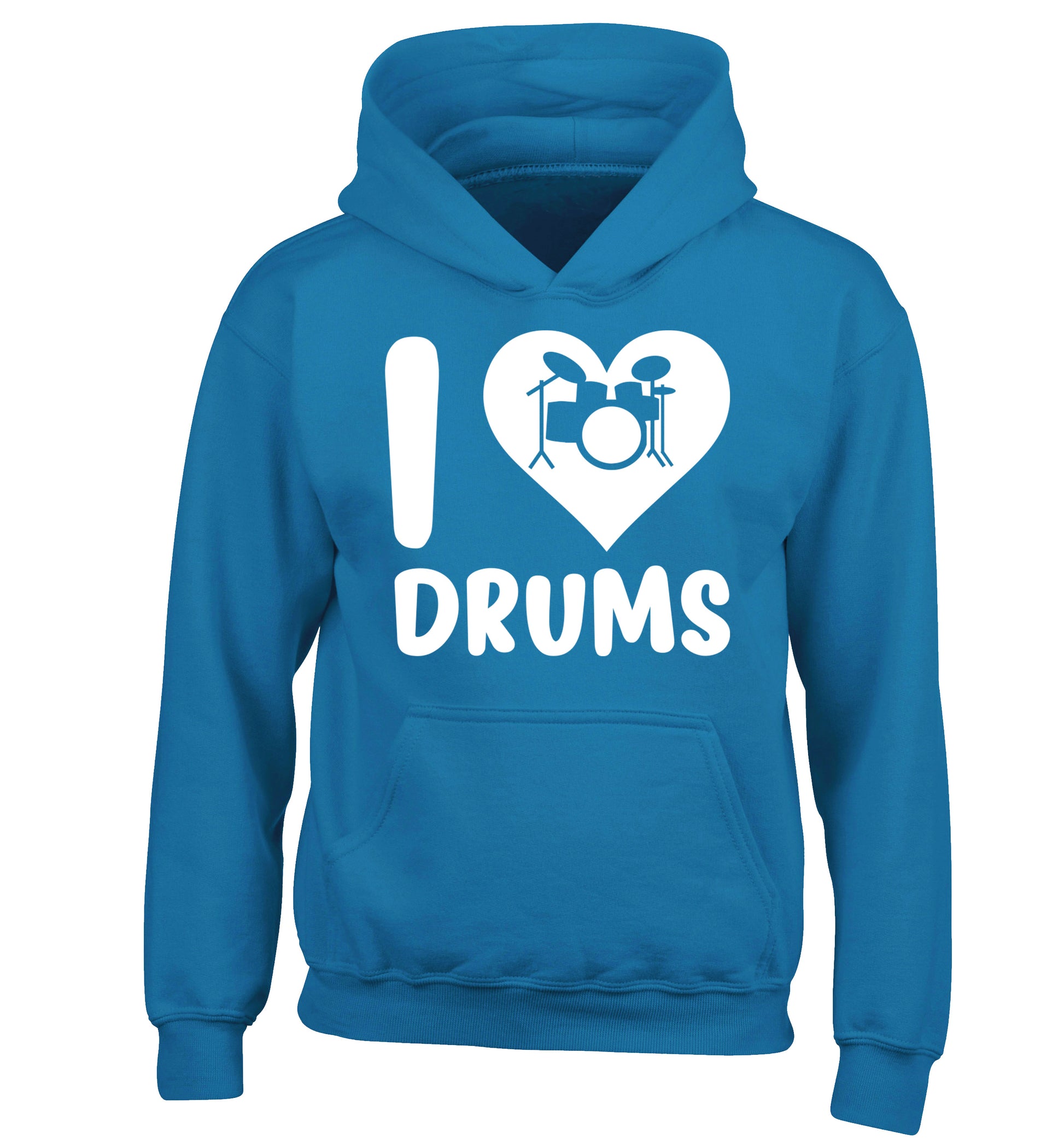I love drums children's blue hoodie 12-14 Years