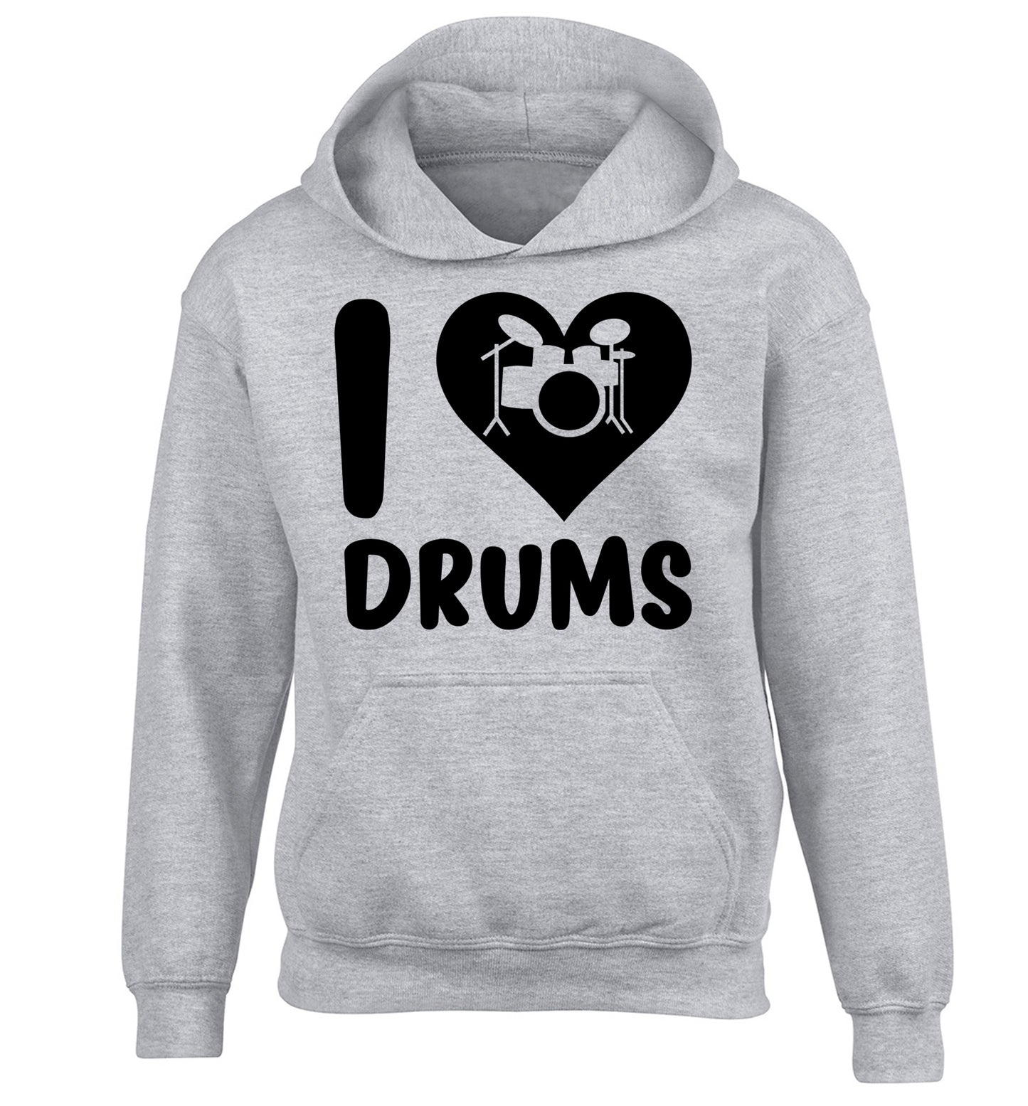 I love drums children's grey hoodie 12-14 Years
