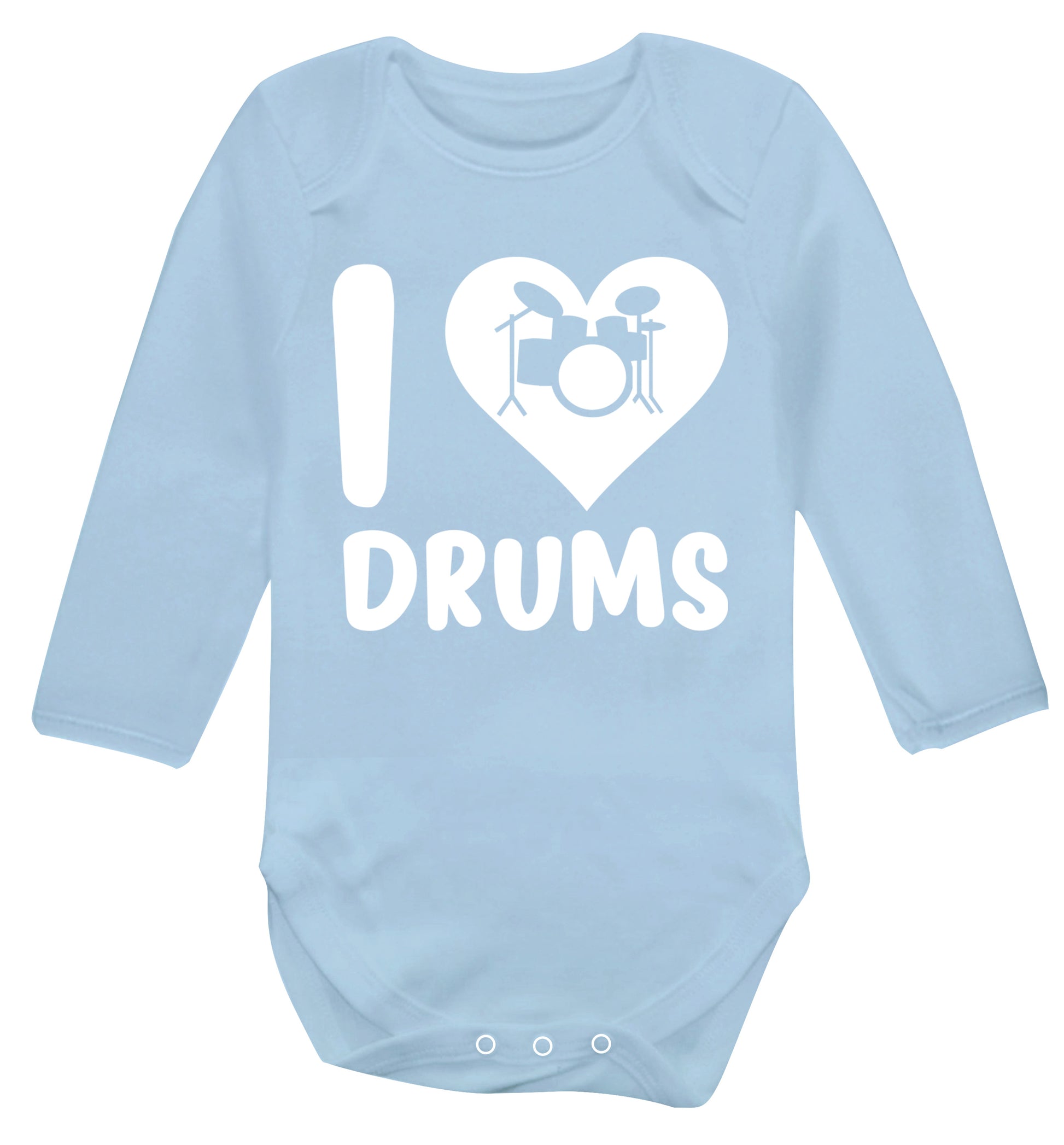 I love drums Baby Vest long sleeved pale blue 6-12 months