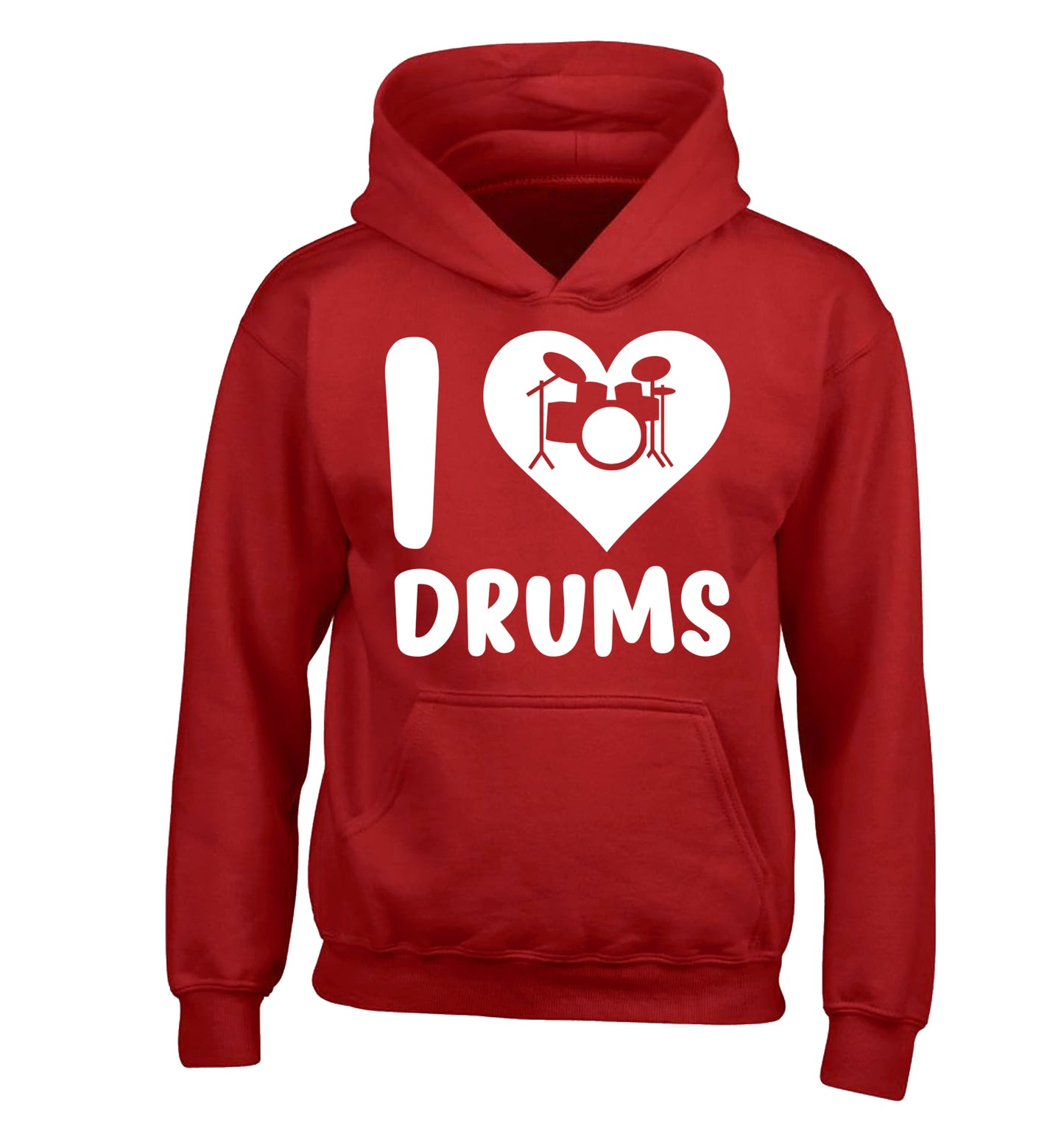 I love drums children's red hoodie 12-14 Years