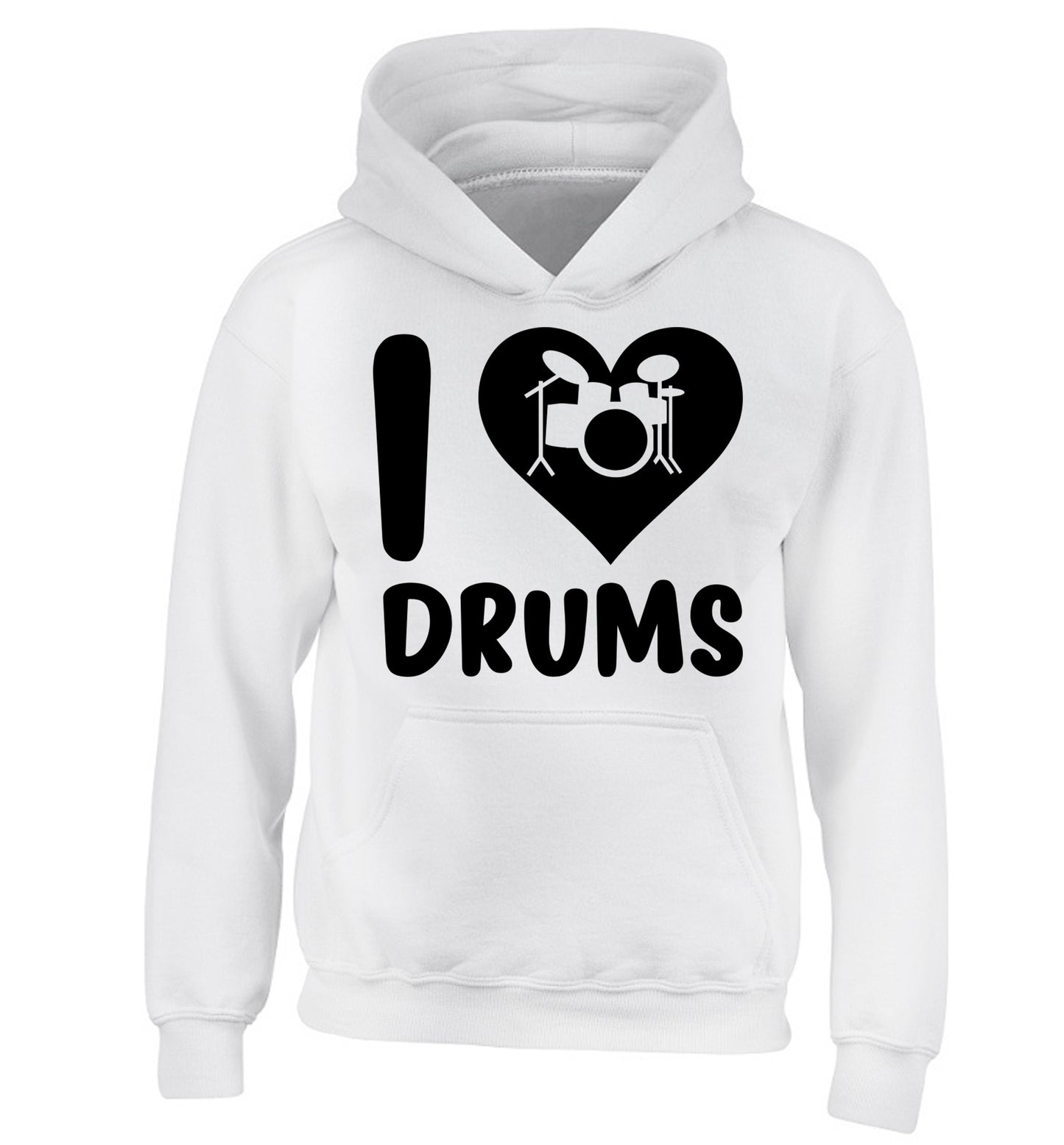 I love drums children's white hoodie 12-14 Years
