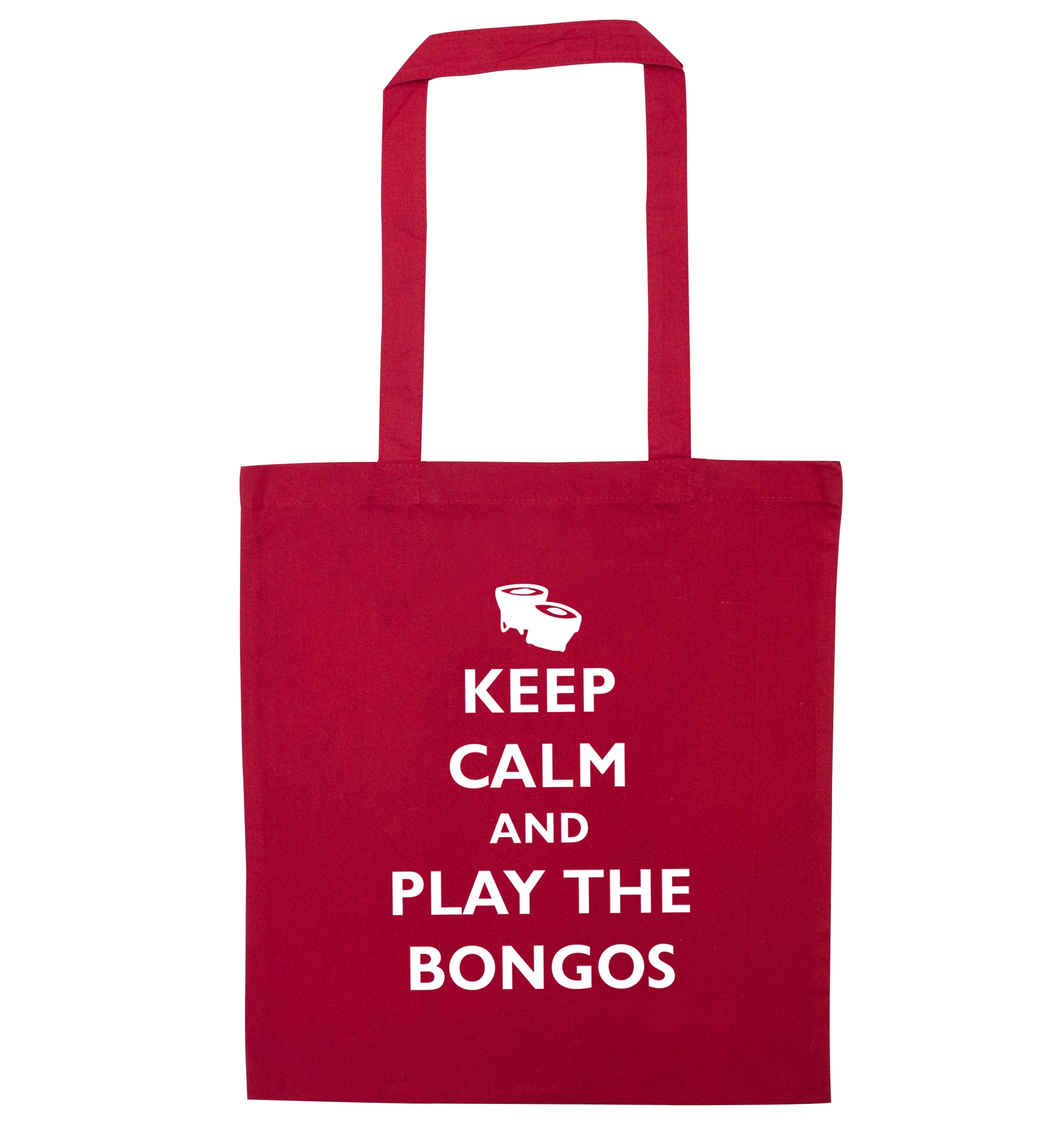 Keep calm and play the bongos red tote bag